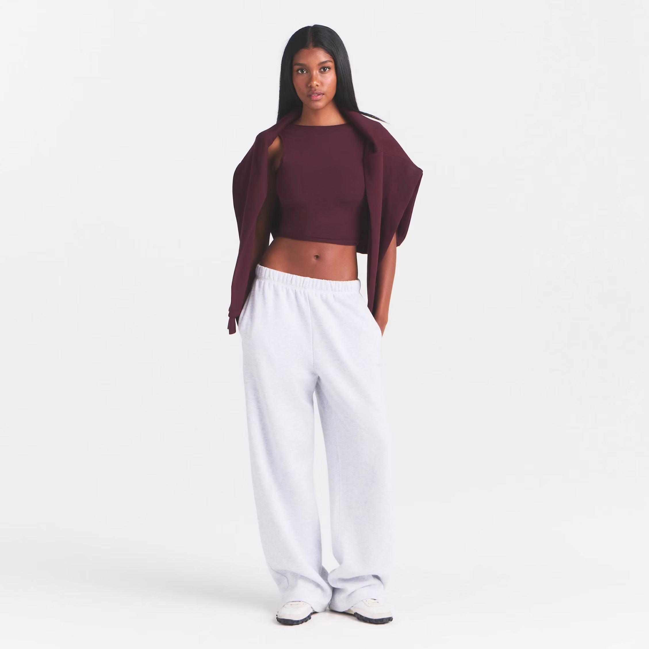 COTTON FLEECE CLASSIC STRAIGHT LEG PANT | LIGHT HEATHER GREY ARCHED SKIMS PLAID