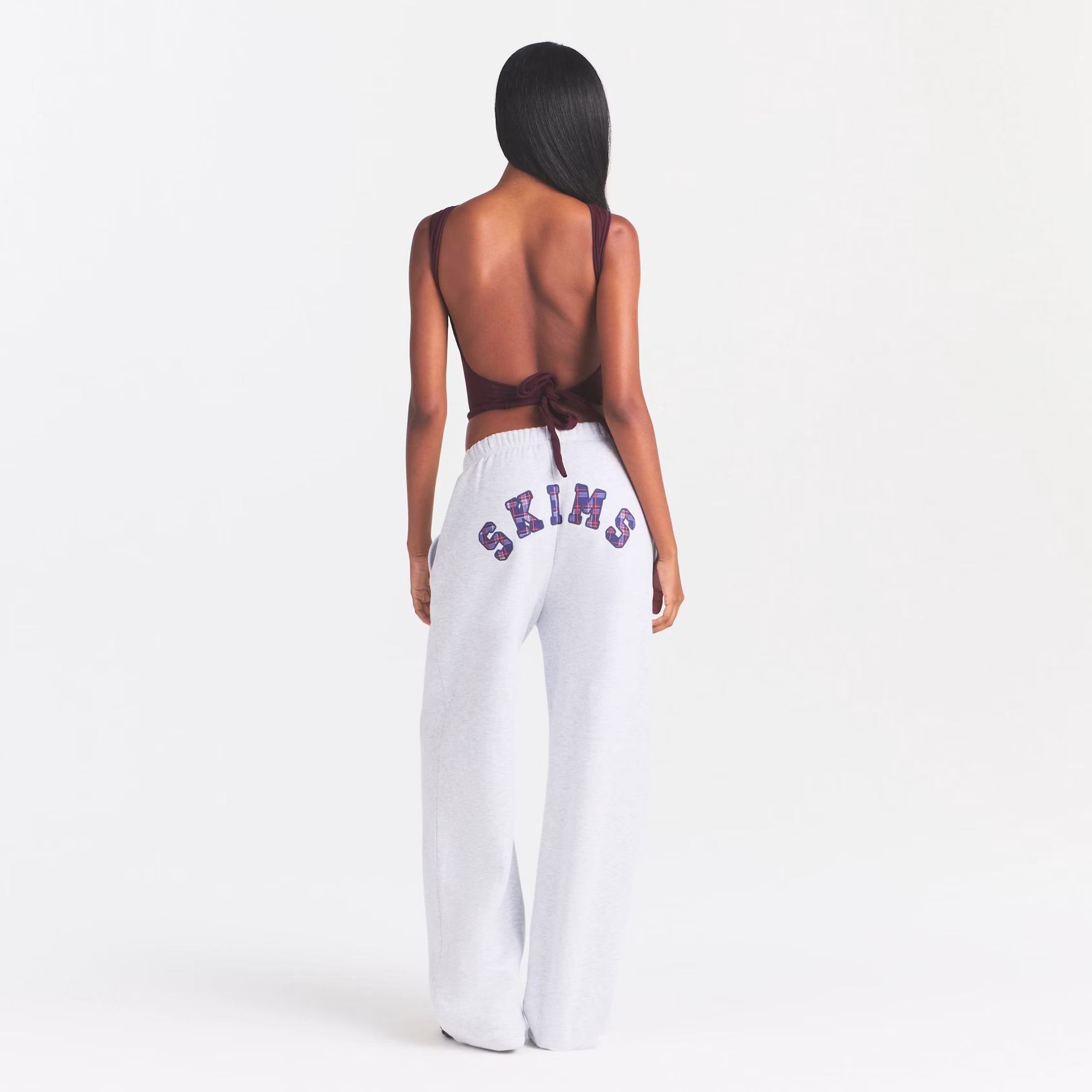 COTTON FLEECE CLASSIC STRAIGHT LEG PANT | LIGHT HEATHER GREY ARCHED SKIMS PLAID
