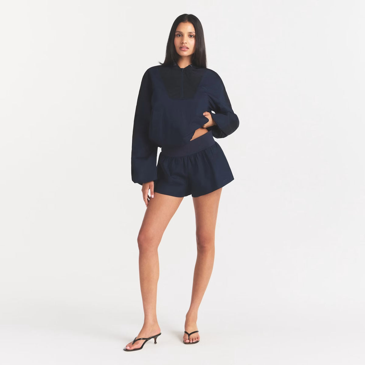 WOVEN COTTON FLUTTER SHORT | NAVY