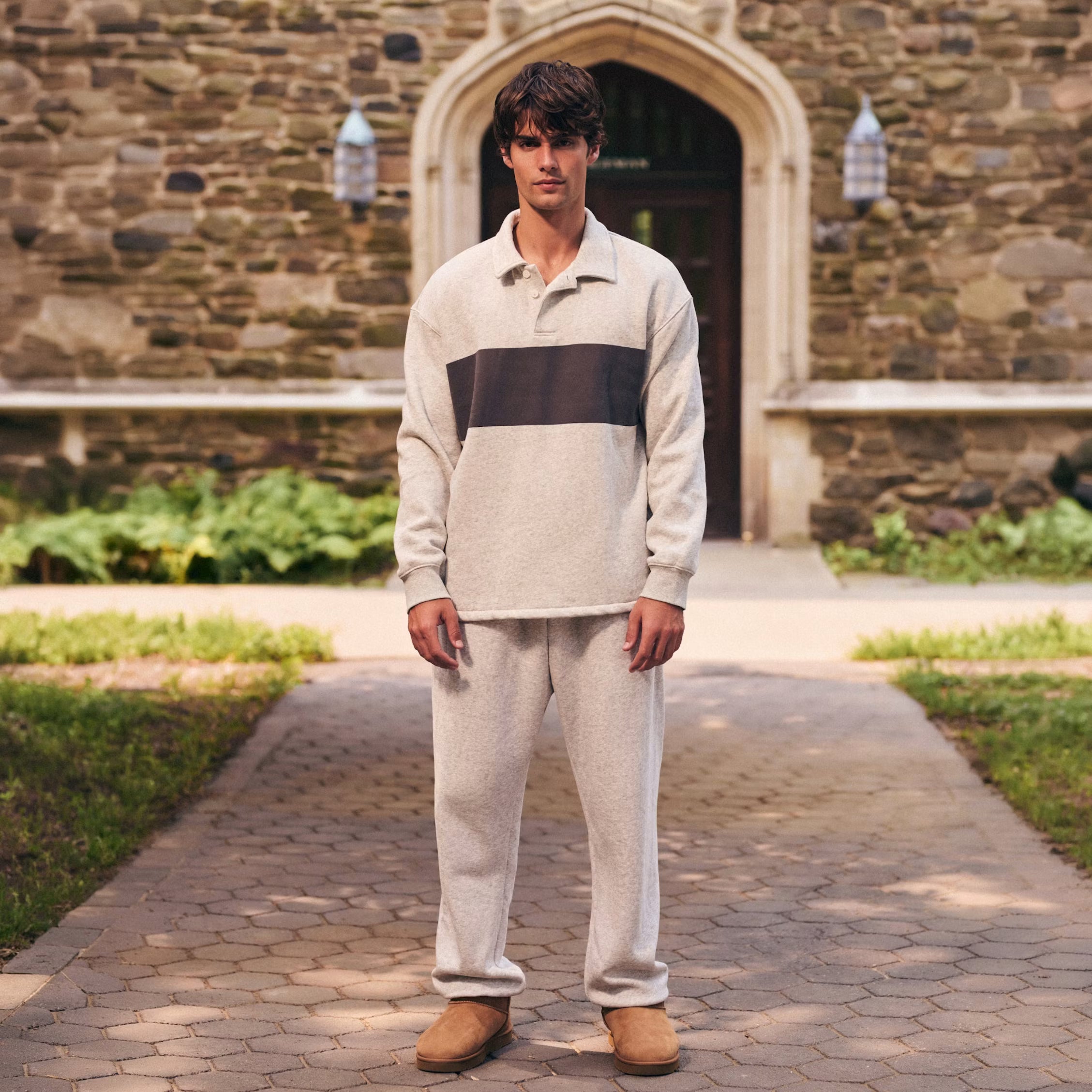 FLEECE LOUNGE MENS RUGBY POLO | LIGHT HEATHER GREY