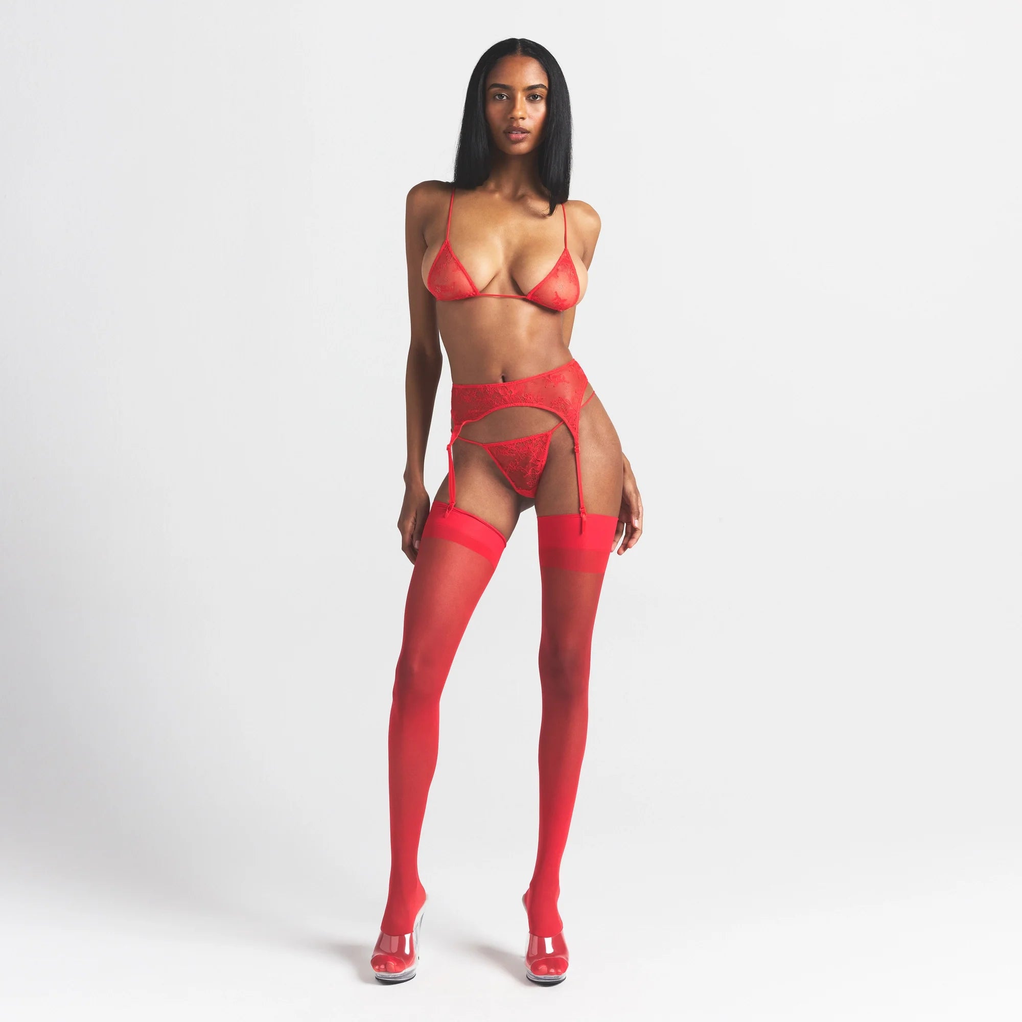 ULTRA FINE LACE GARTER BELT | RUBY ON A MODEL FRONT VIEW @ | FOCUS: 0.0, 1.0, 0.9