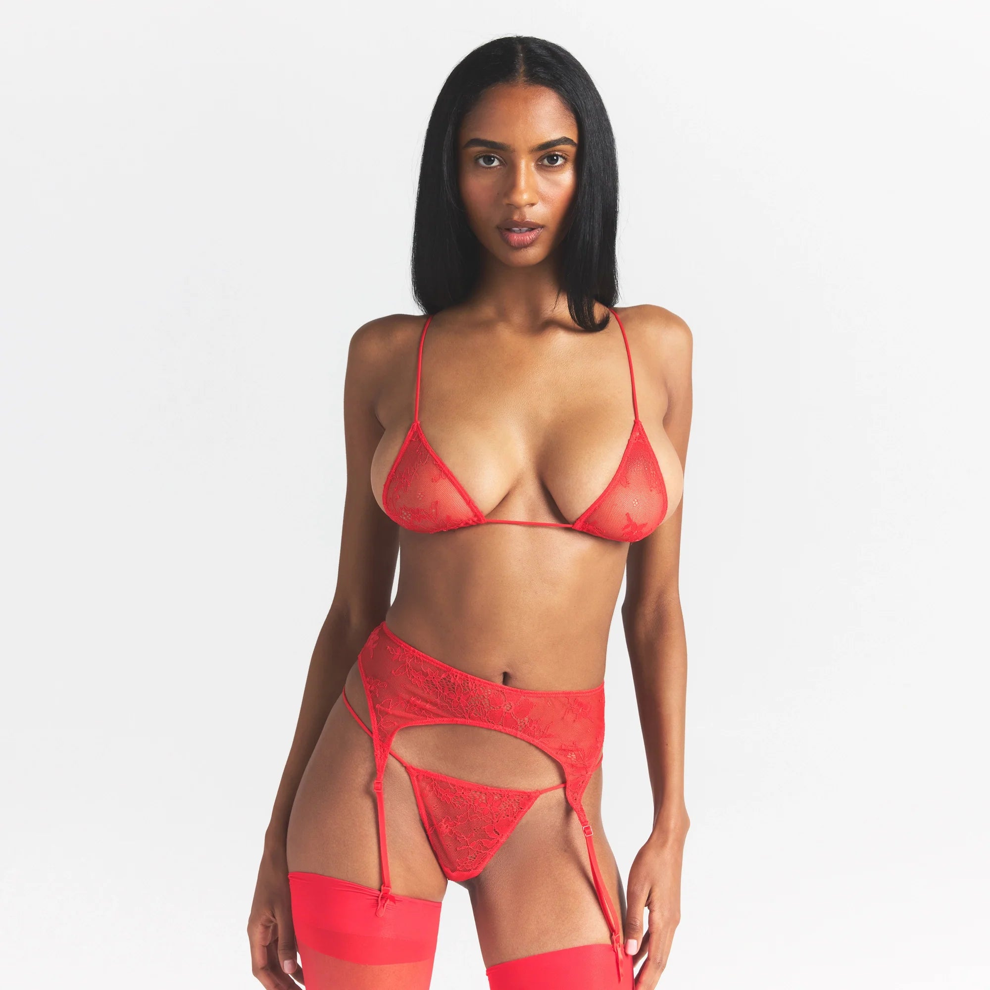 ULTRA FINE LACE GARTER BELT | RUBY ON A MODEL SIDE VIEW @ | FOCUS: 0.0, 1.0, 0.9