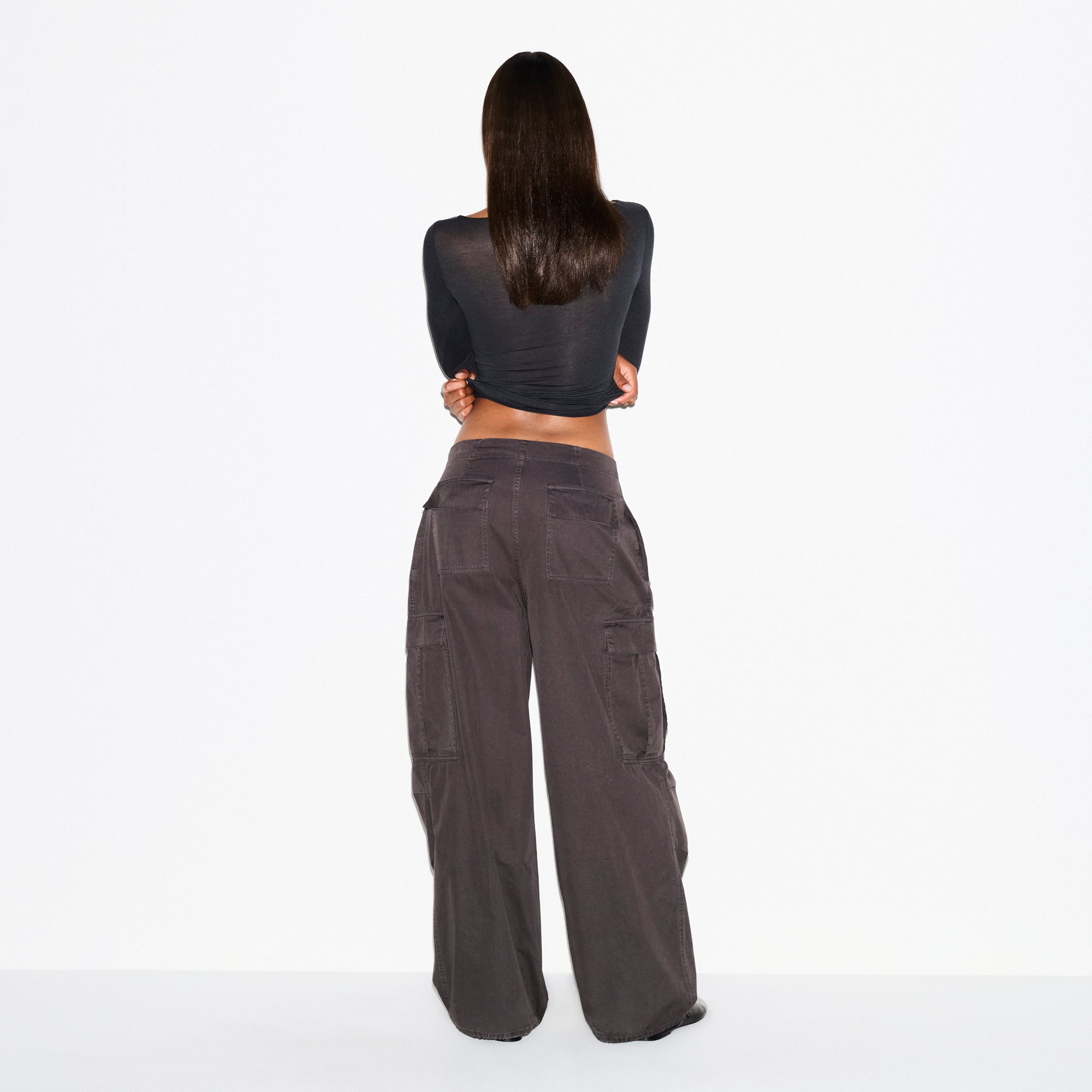 SHEER MODAL LONG SLEEVE BOATNECK TOP | ONYX ON A MODEL FRONT VIEW @ | FOCUS: 0.0, 1.0, 0.9