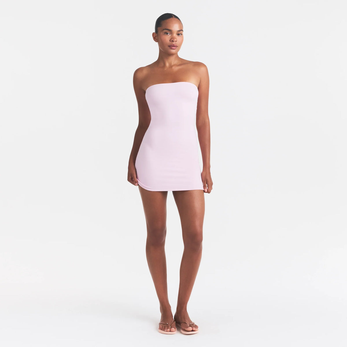 COTTON JERSEY MINI TUBE DRESS | CHERRY BLOSSOM ON A MODEL FRONT VIEW @ | FOCUS: 0.0, 1.0, 0.9