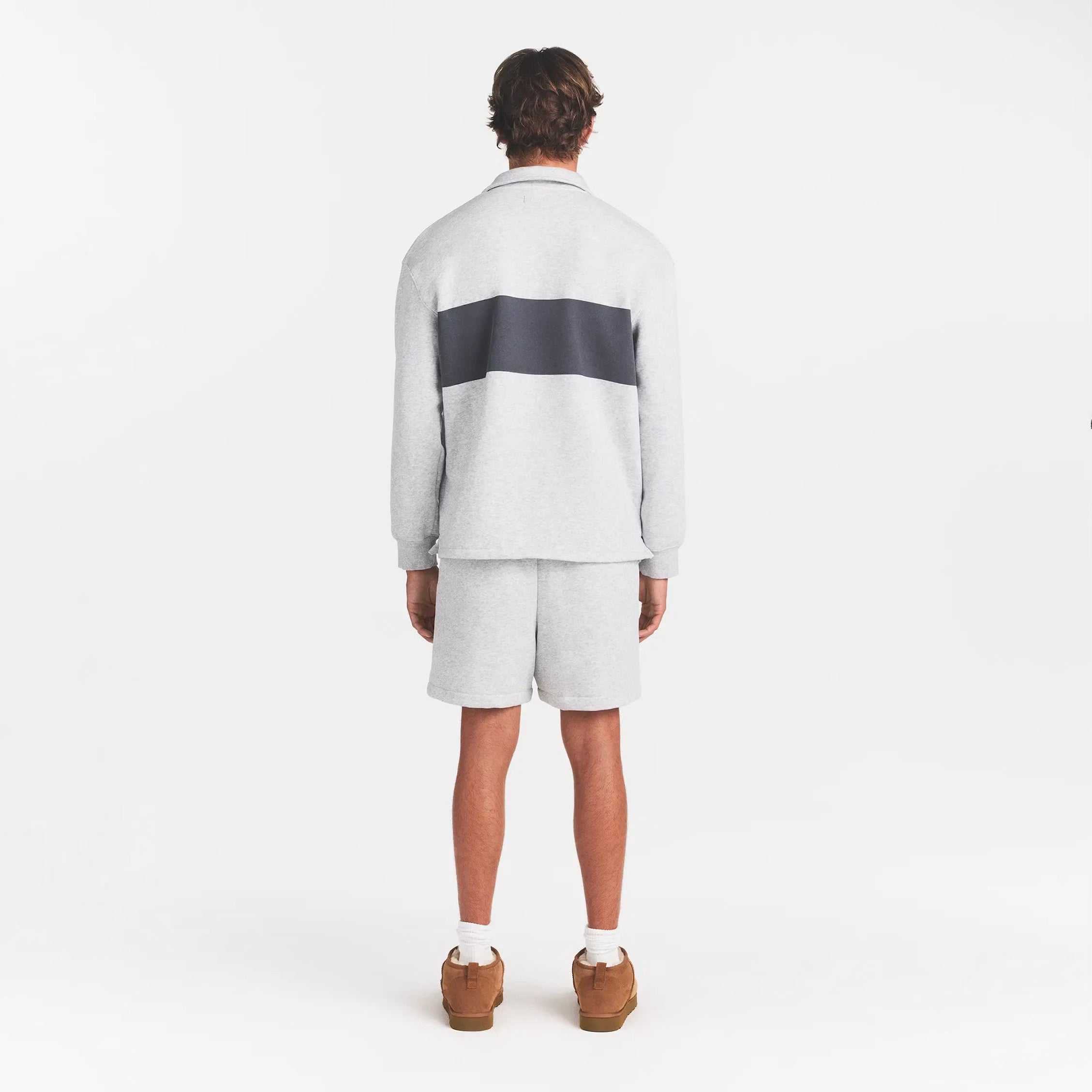 FLEECE LOUNGE MENS RUGBY POLO | LIGHT HEATHER GREY
