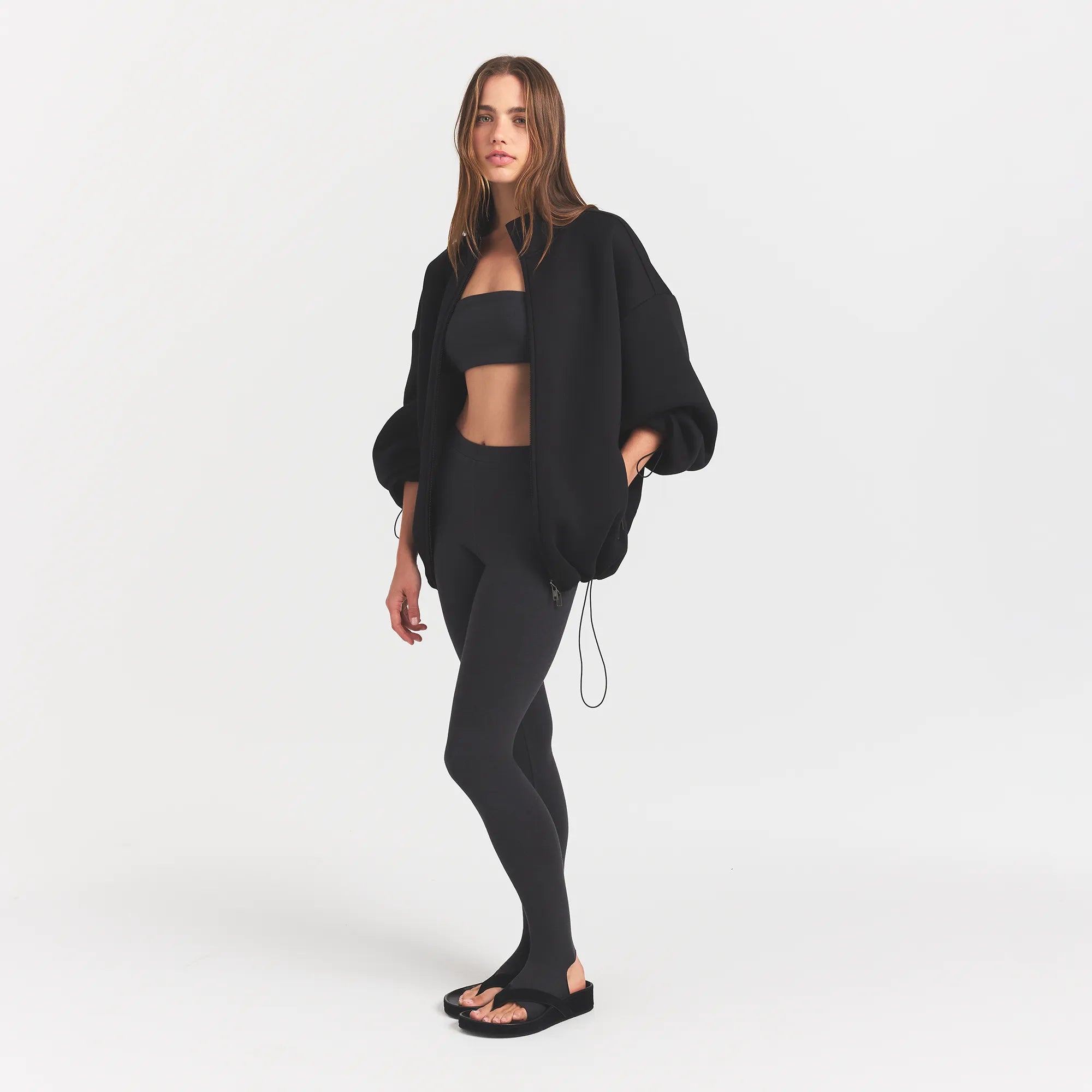 NEOPRENE OUTERWEAR OVERSIZED MOCK NECK ZIP UP | OBSIDIAN