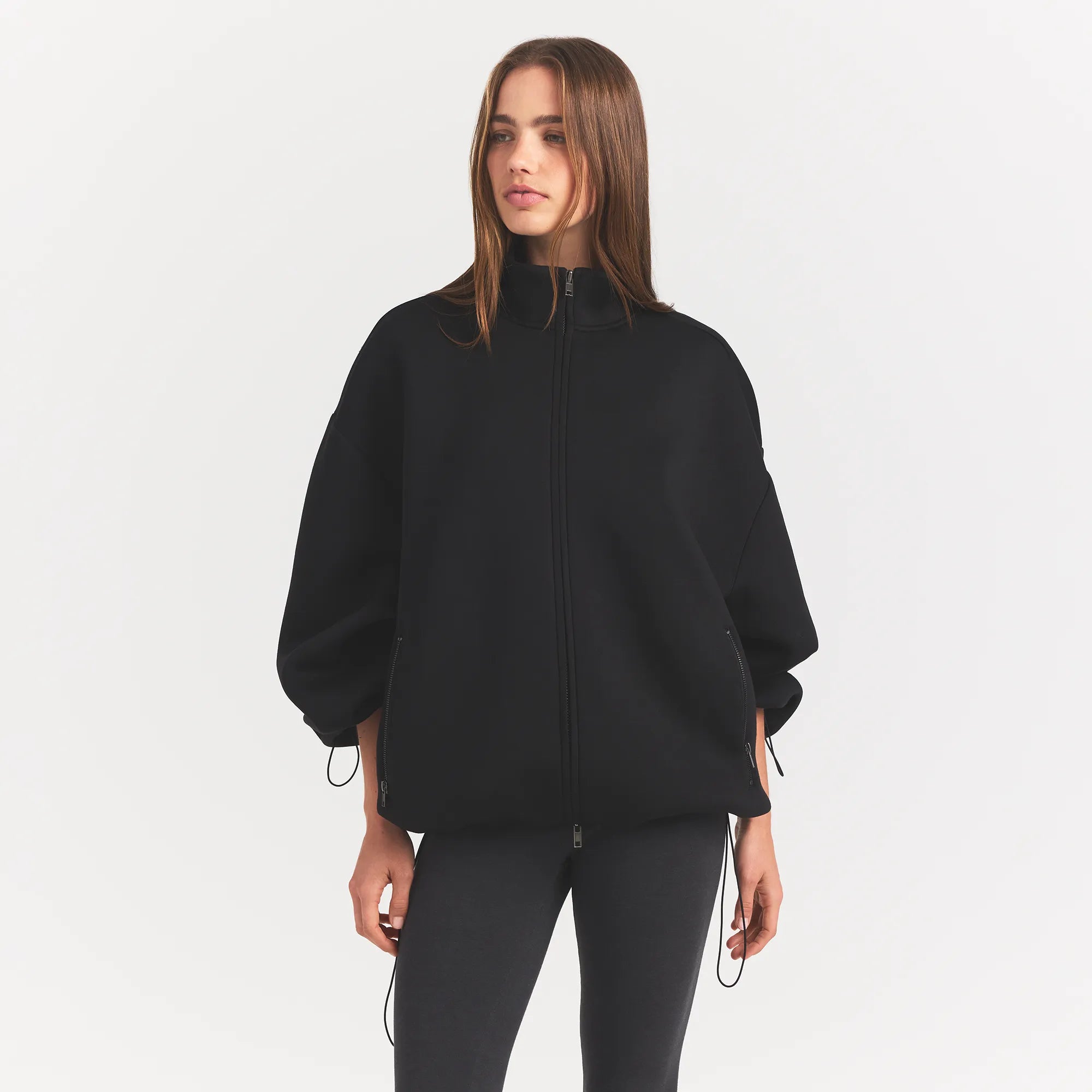 NEOPRENE OUTERWEAR OVERSIZED MOCK NECK ZIP UP | OBSIDIAN