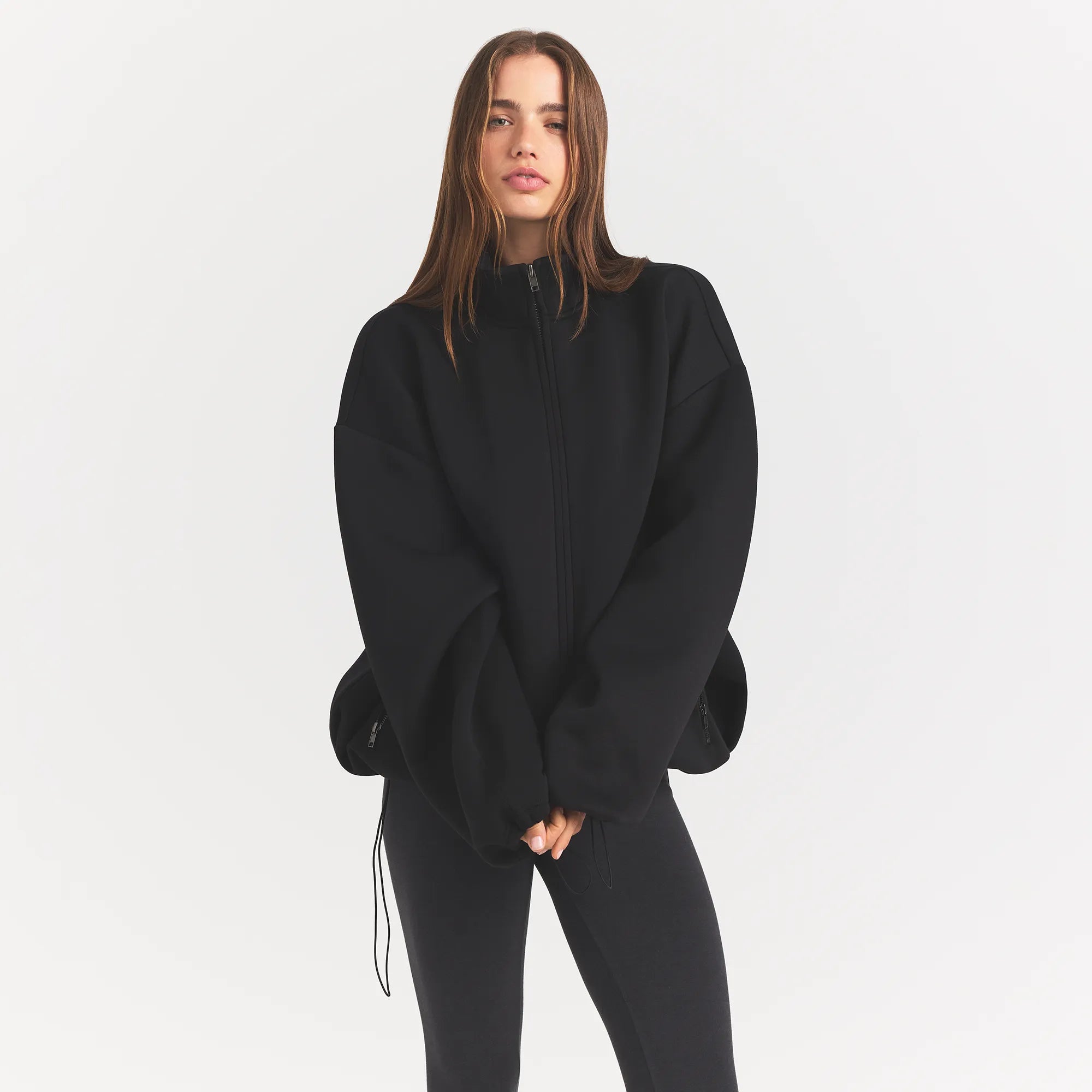 NEOPRENE OUTERWEAR OVERSIZED MOCK NECK ZIP UP | OBSIDIAN