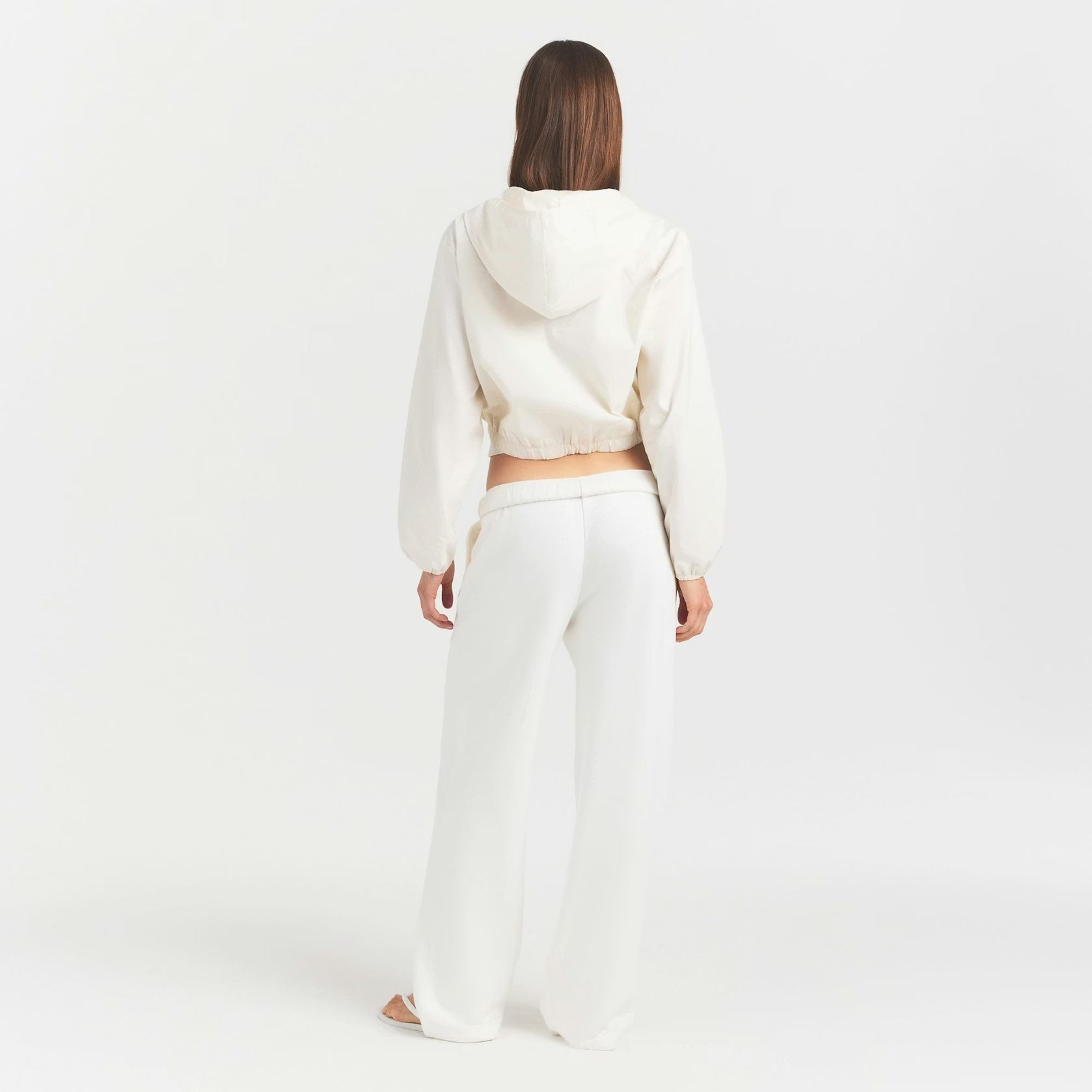 WOVEN COTTON CROPPED ZIP UP JACKET | EGRET