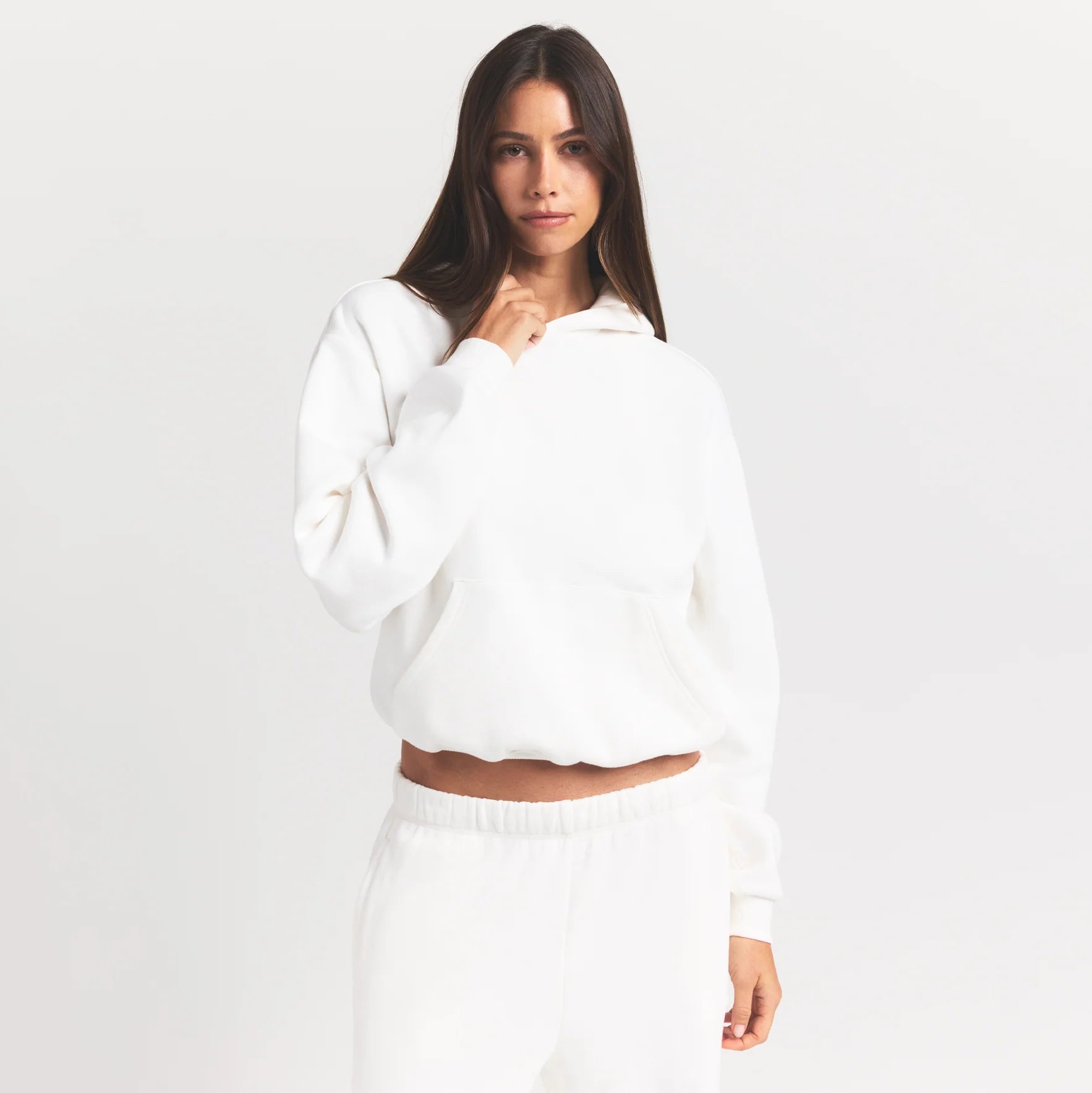 COTTON FLEECE CLASSIC HOODIE | MARBLE ON A MODEL FRONT VIEW @ | FOCUS: 0.9, 0.1, 0.7