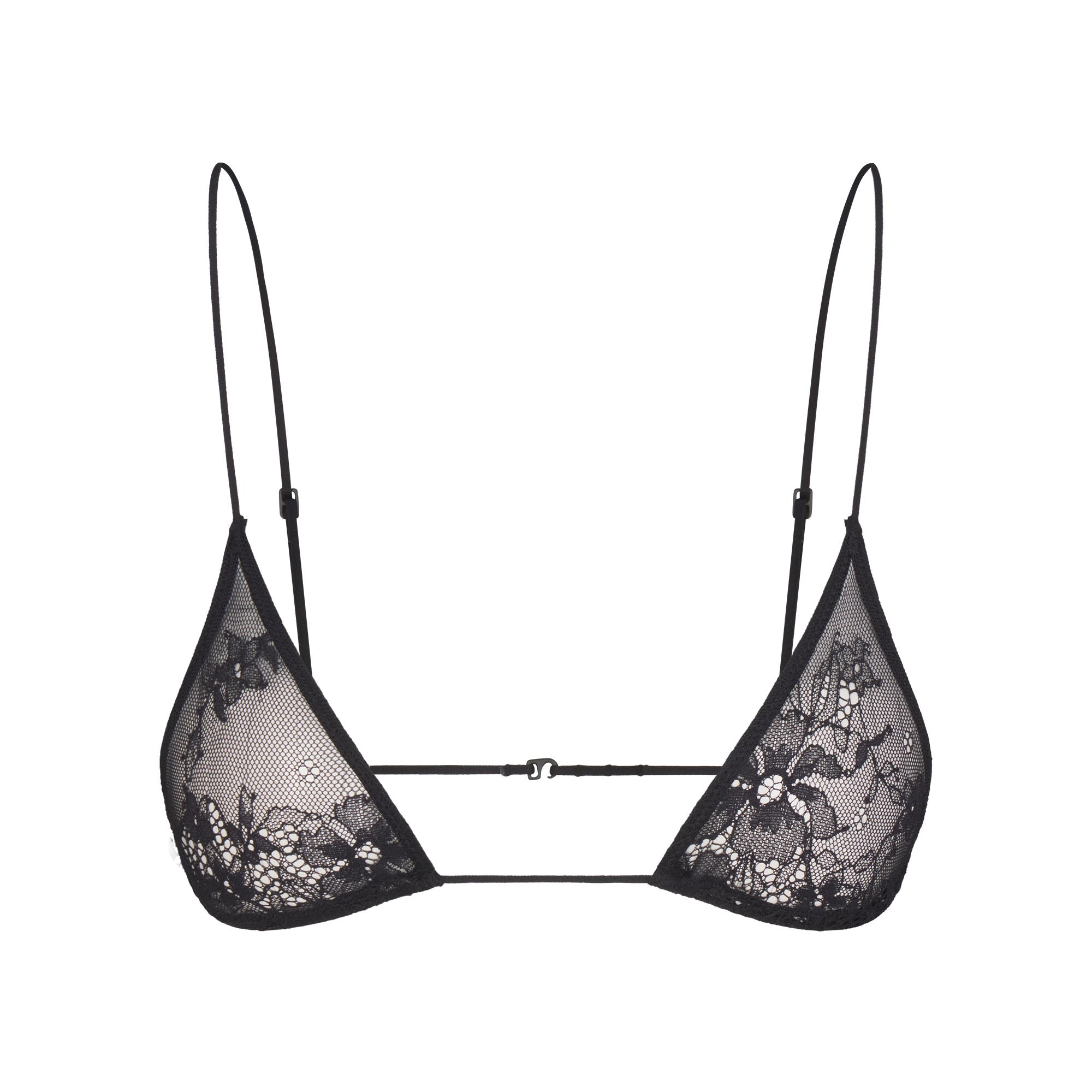 ULTRA FINE LACE MICRO TRIANGLE BRALETTE | ONYX (TRIANGLE BRALETTES) FLAT ON A WHITE BACKGROUND | FLT