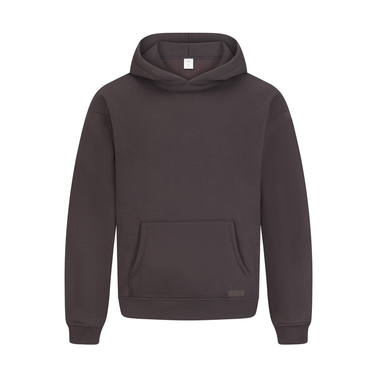FLEECE LOUNGE MENS RELAXED HOODIE | DARK ROAST & LAYS FLAT ON A WHITE BACKGROUND | FLT