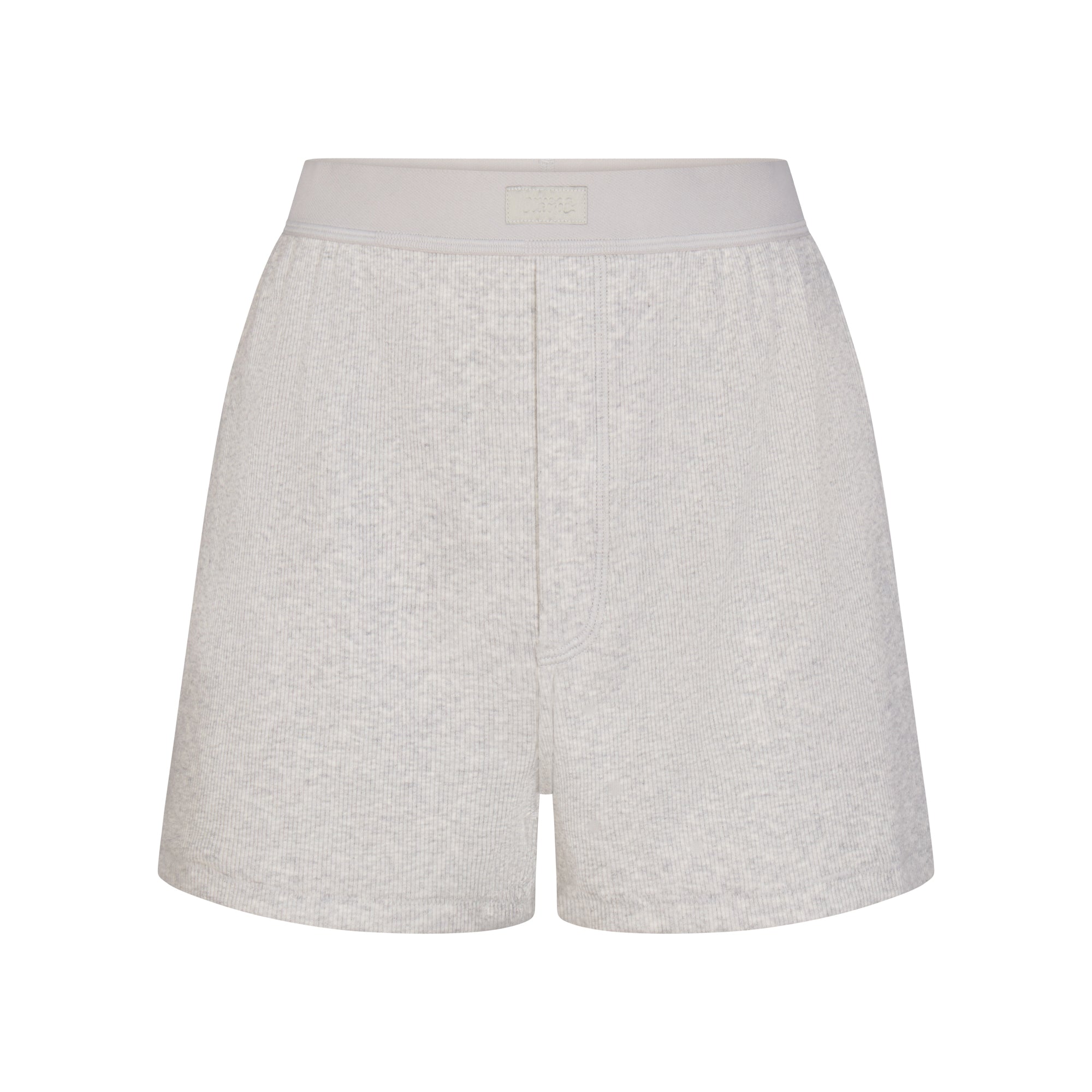 COTTON RIB LOOSE BOXER | LIGHT HEATHER GREY (BOXERS, BOTTOMS) LAYS FLAT ON A WHITE BACKGROUND | FLT
