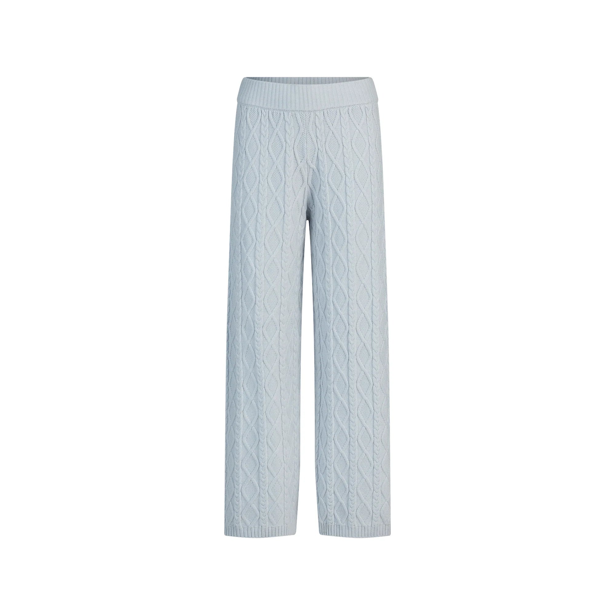 SWEATER KNITS CABLE STRAIGHT LEG PANT | ZEN BLUE FLAT ON A WHITE BACKGROUND | FLT
