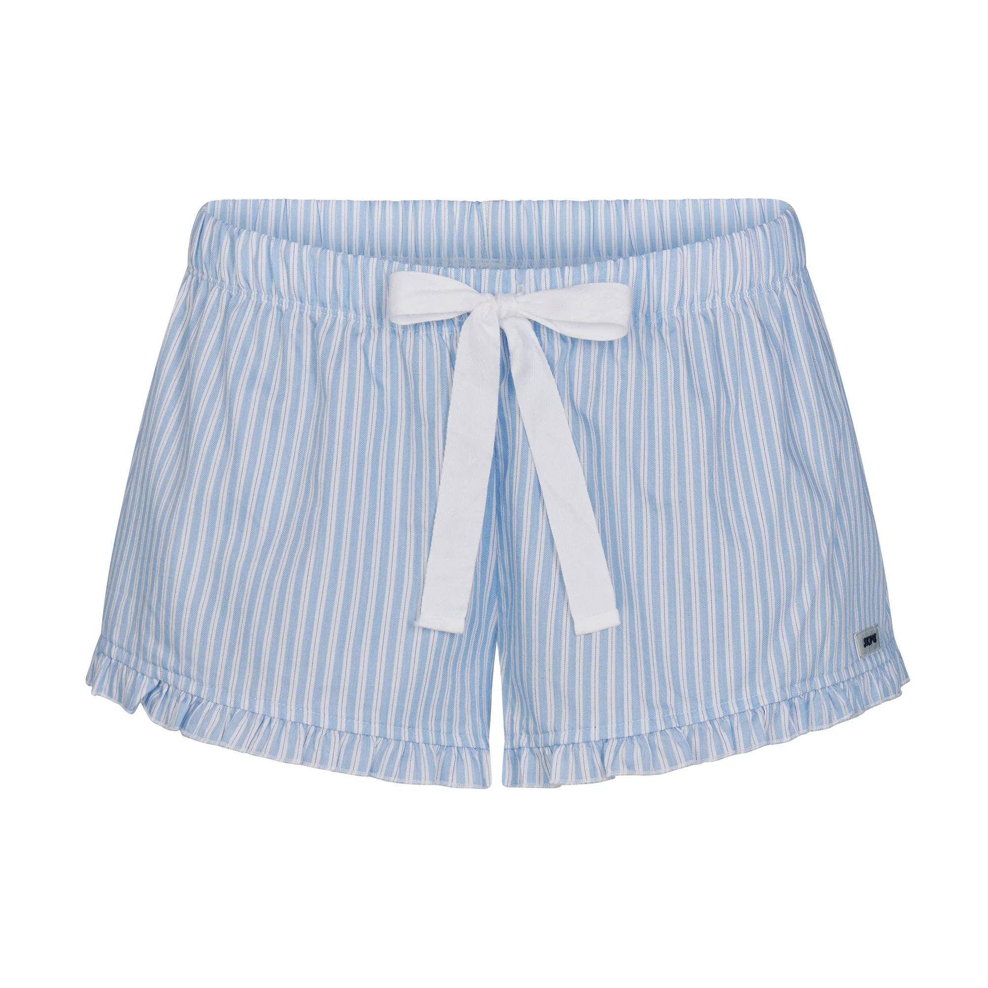 COTTON POPLIN SLEEP RUFFLE SHORT | MARINA MESH STRIPE