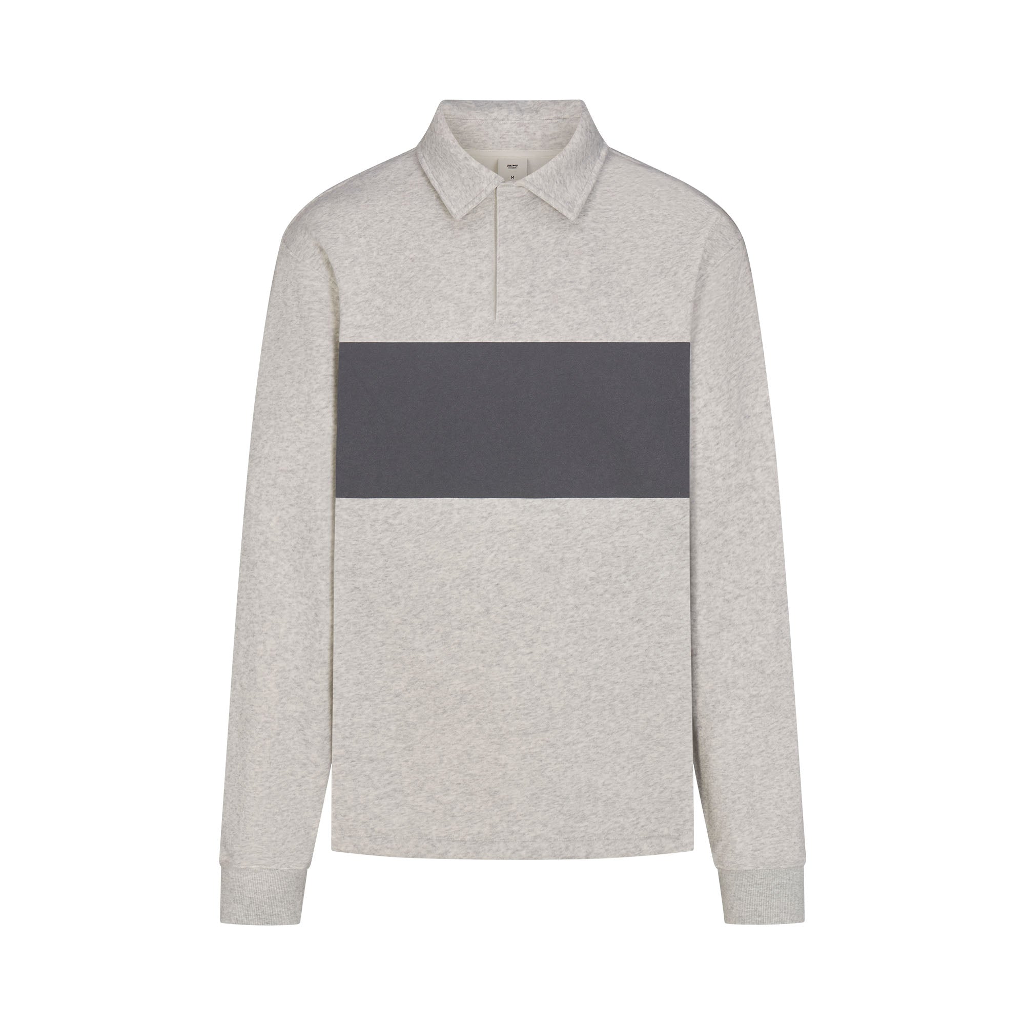 FLEECE LOUNGE MENS RUGBY POLO | LIGHT HEATHER GREY FLAT ON A WHITE BACKGROUND | FLT