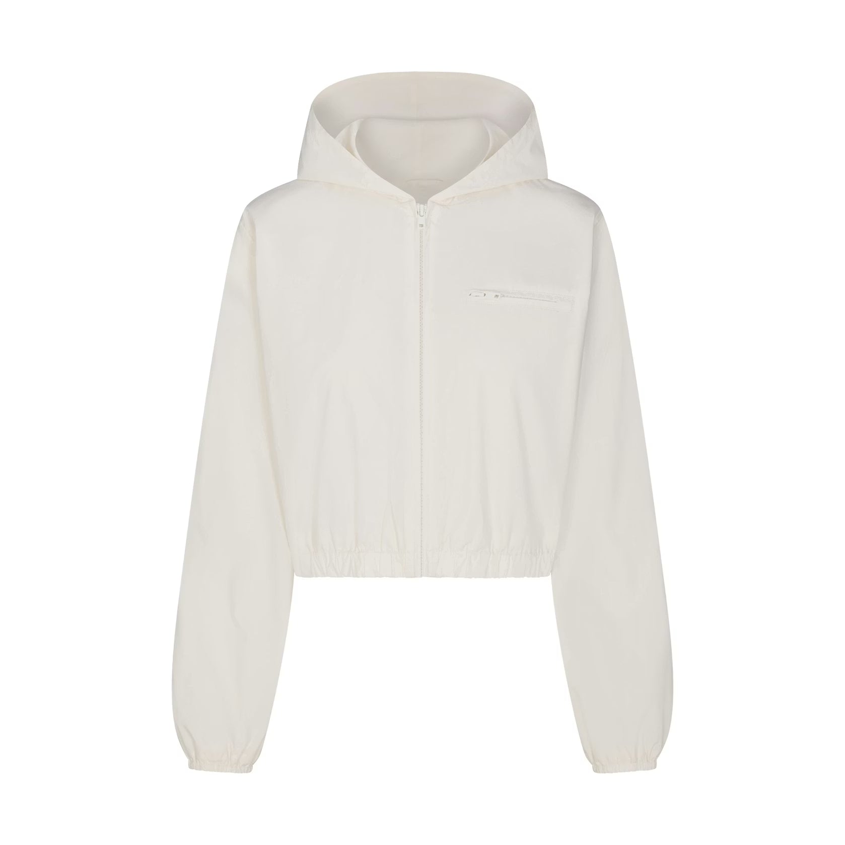 WOVEN COTTON CROPPED ZIP UP JACKET | EGRET