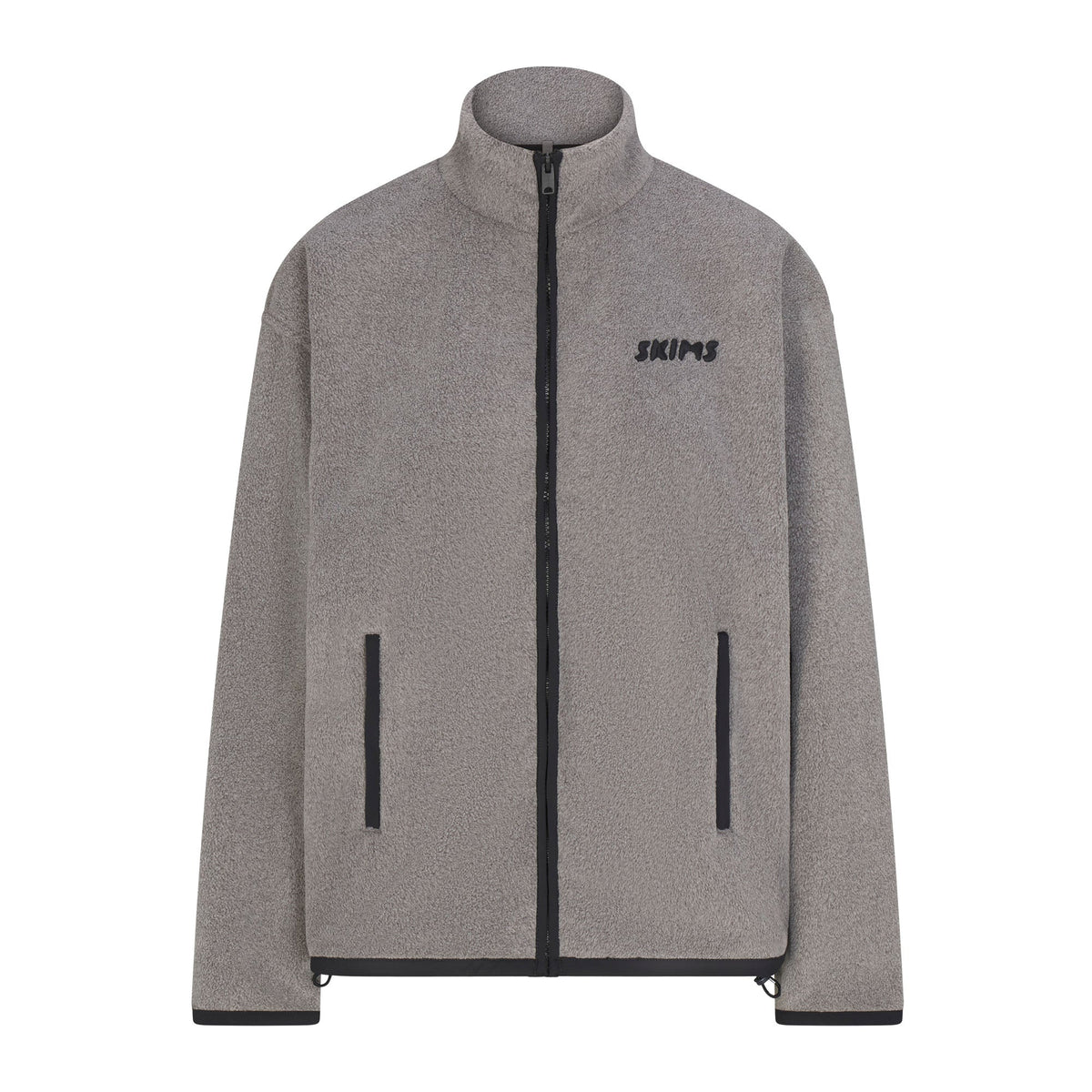 OUTDOOR FLEECE MOCK NECK ZIP UP JACKET | DARK HEATHER GREY FLAT ON A WHITE BACKGROUND | FLT