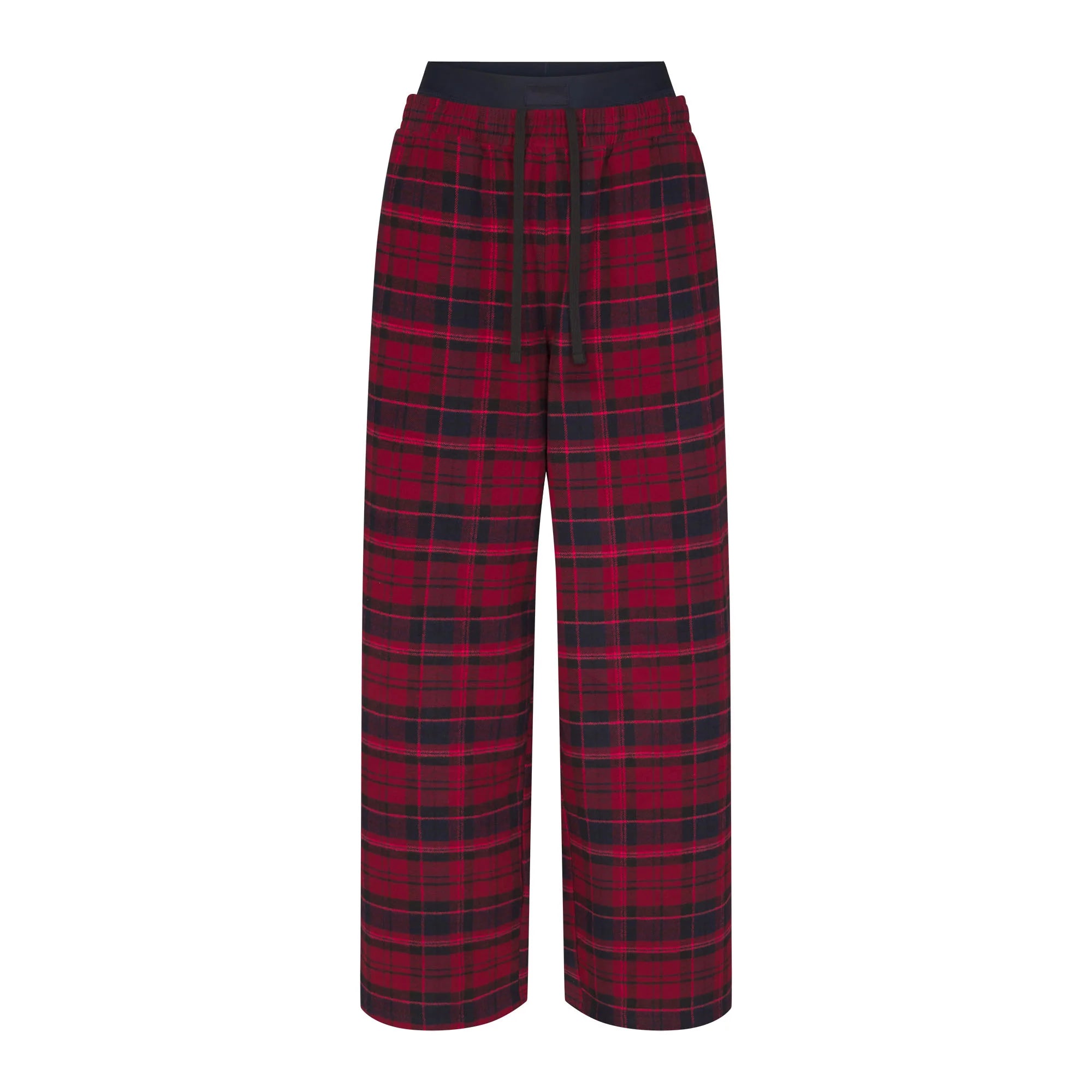 OUTDOOR FLANNEL OVERSIZED DOUBLE WAISTBAND PANT | MERLOT CABIN PLAID