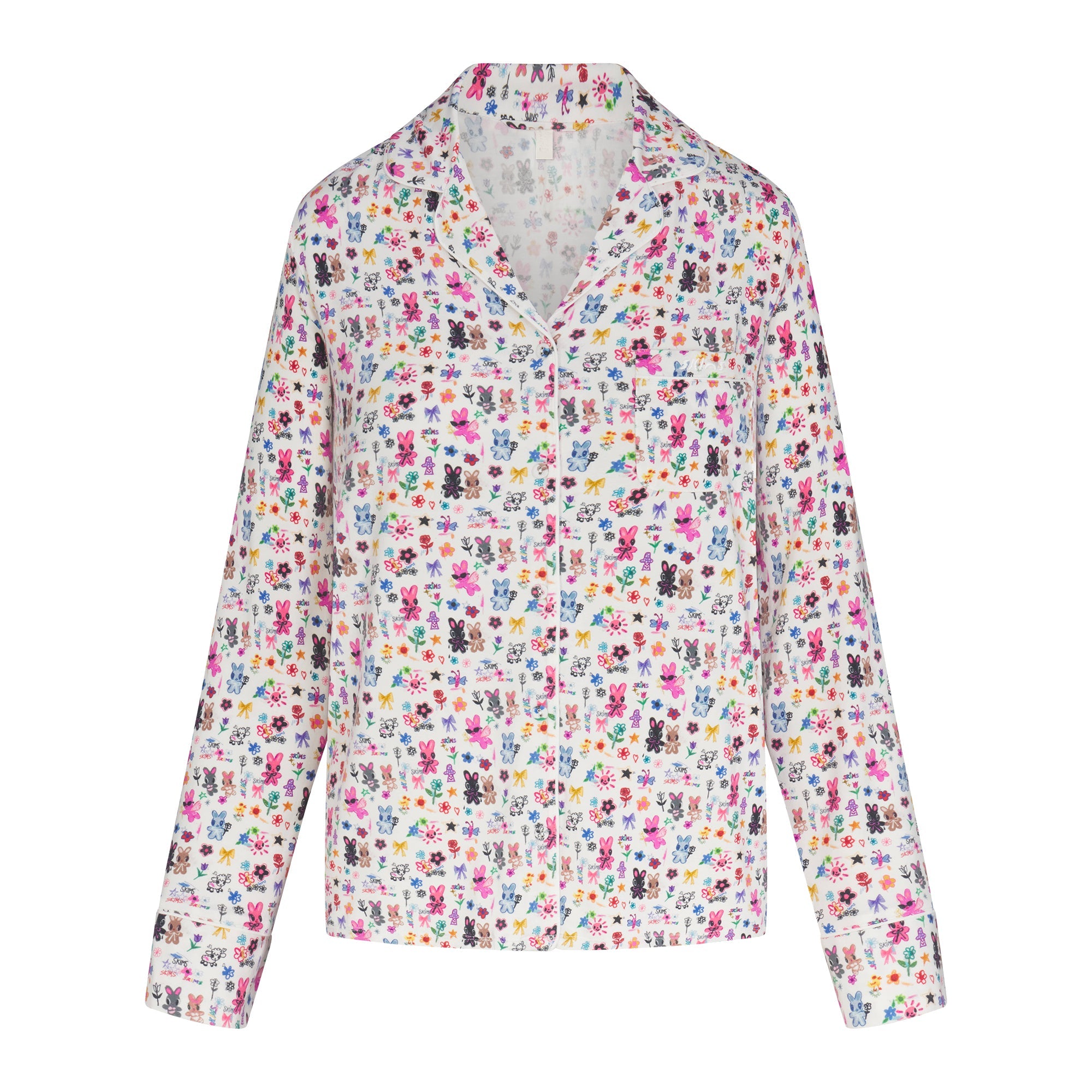 SKIMS SLEEP LONG SLEEVE BUTTON UP SET | MARBLE COOL BUNNY