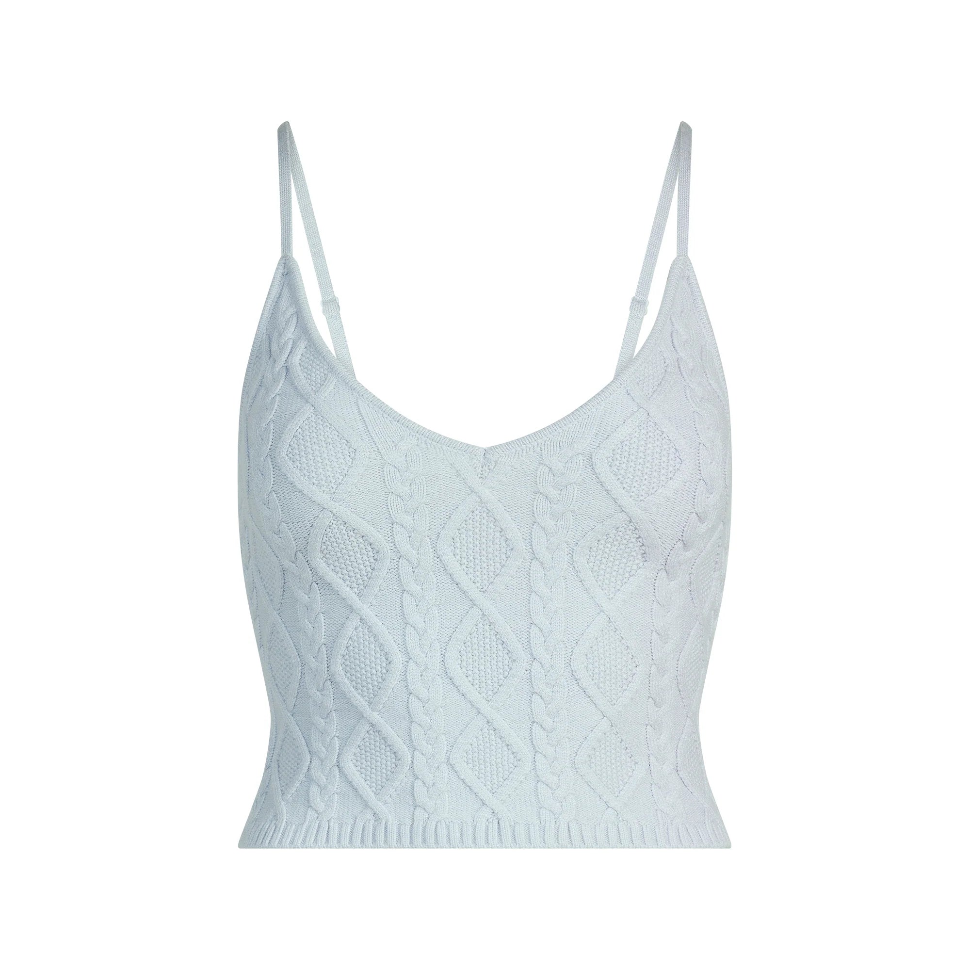 SWEATER KNITS CABLE TANK | ZEN BLUE FLAT ON A WHITE BACKGROUND | FLT