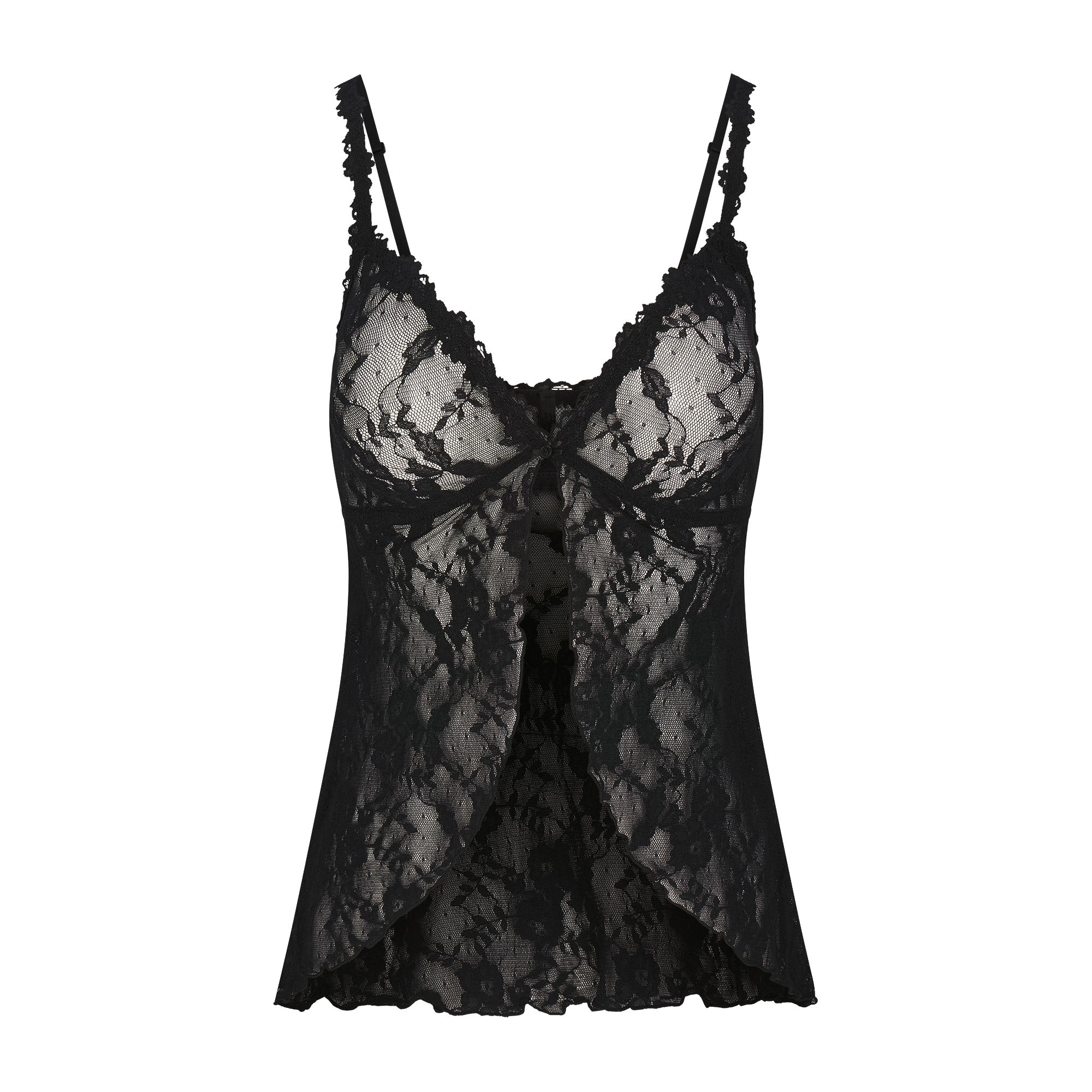 STRETCH LACE BABYDOLL TOP | SOOT FLAT ON A WHITE BACKGROUND | FLT