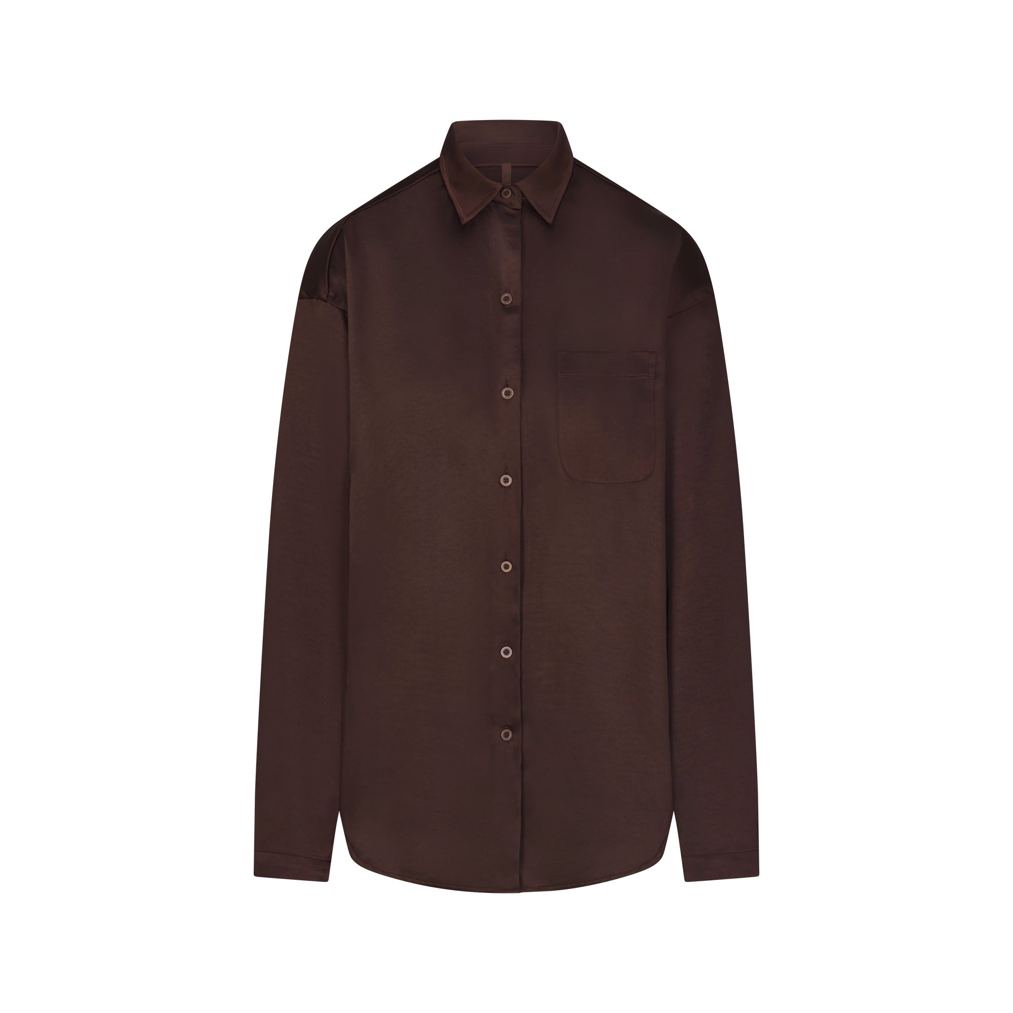 LIGHTWEIGHT SATIN OVERSIZED BUTTON DOWN | ESPRESSO