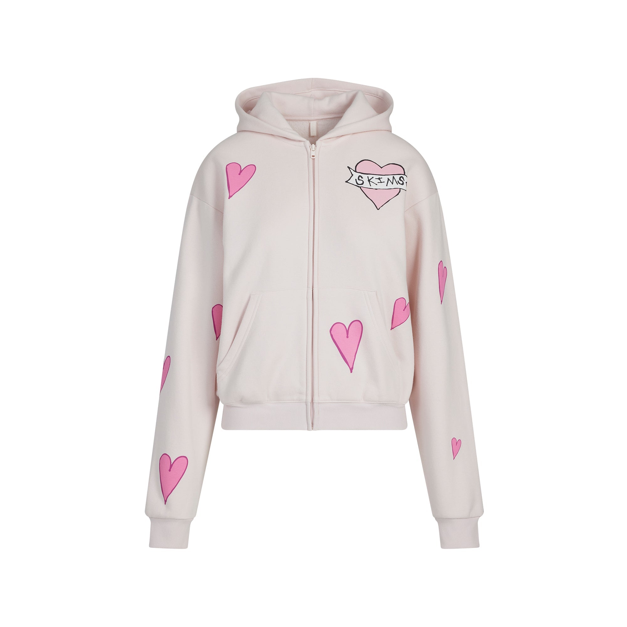 COTTON FLEECE CLASSIC ZIP UP HOODIE | BARELY PINK HEART