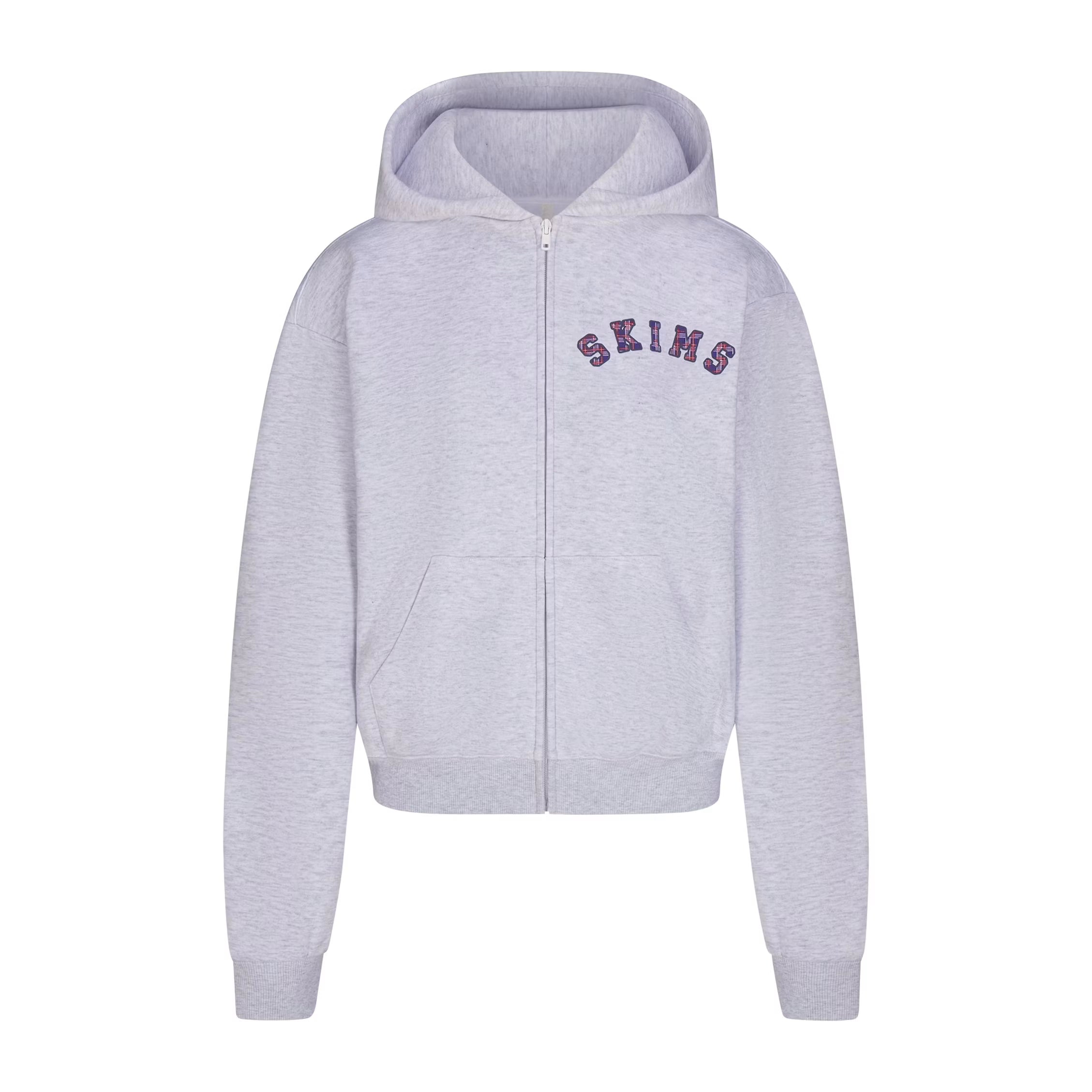 COTTON FLEECE CLASSIC ZIP UP HOODIE | LIGHT HEATHER GREY ARCHED SKIMS PLAID