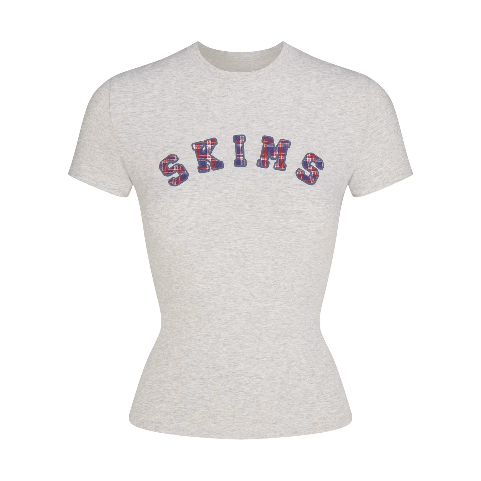 COTTON JERSEY LOGO T-SHIRT | LIGHT HEATHER GREY ARCHED SKIMS PLAID