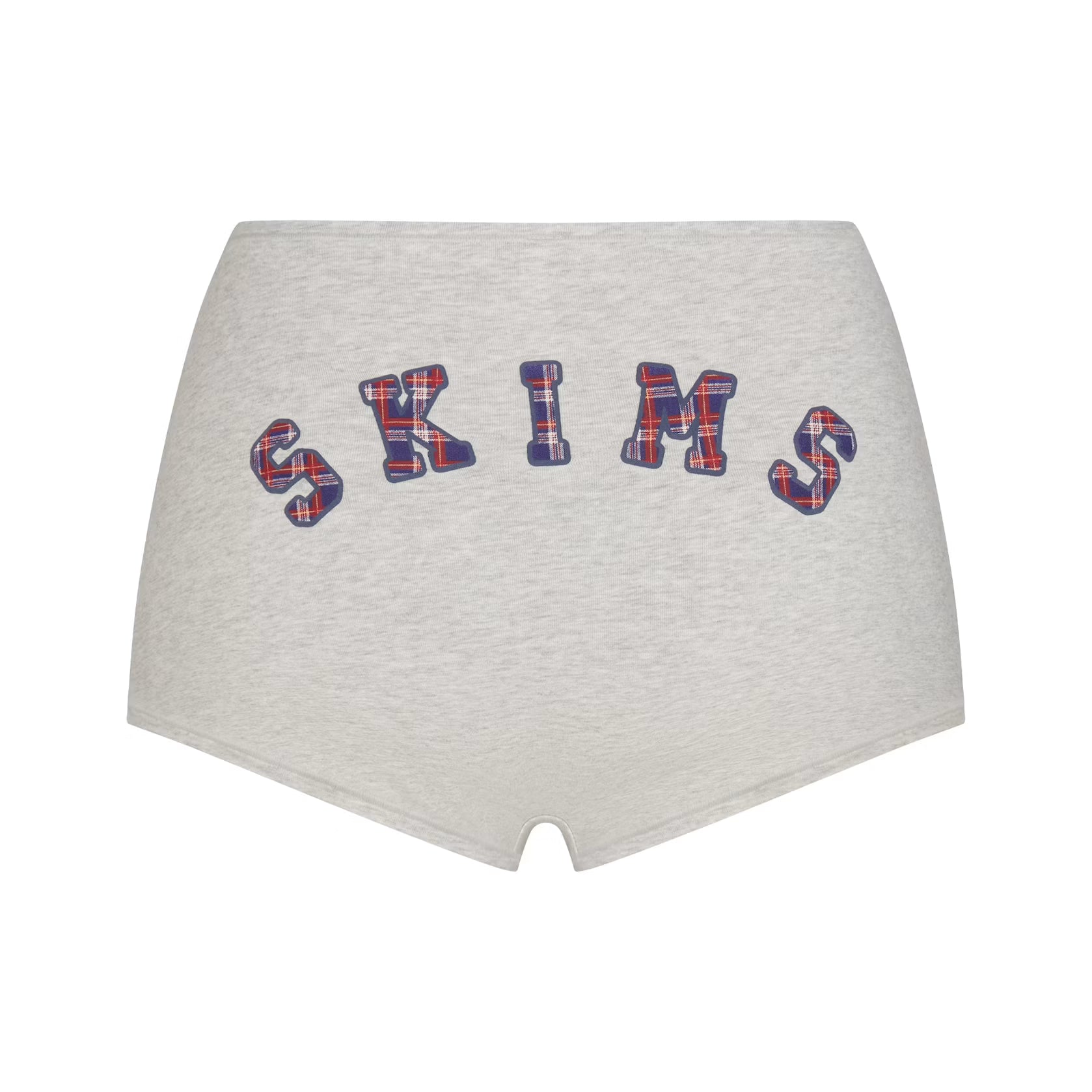 COTTON JERSEY LOGO BOY SHORT | LIGHT HEATHER GREY ARCHED SKIMS PLAID