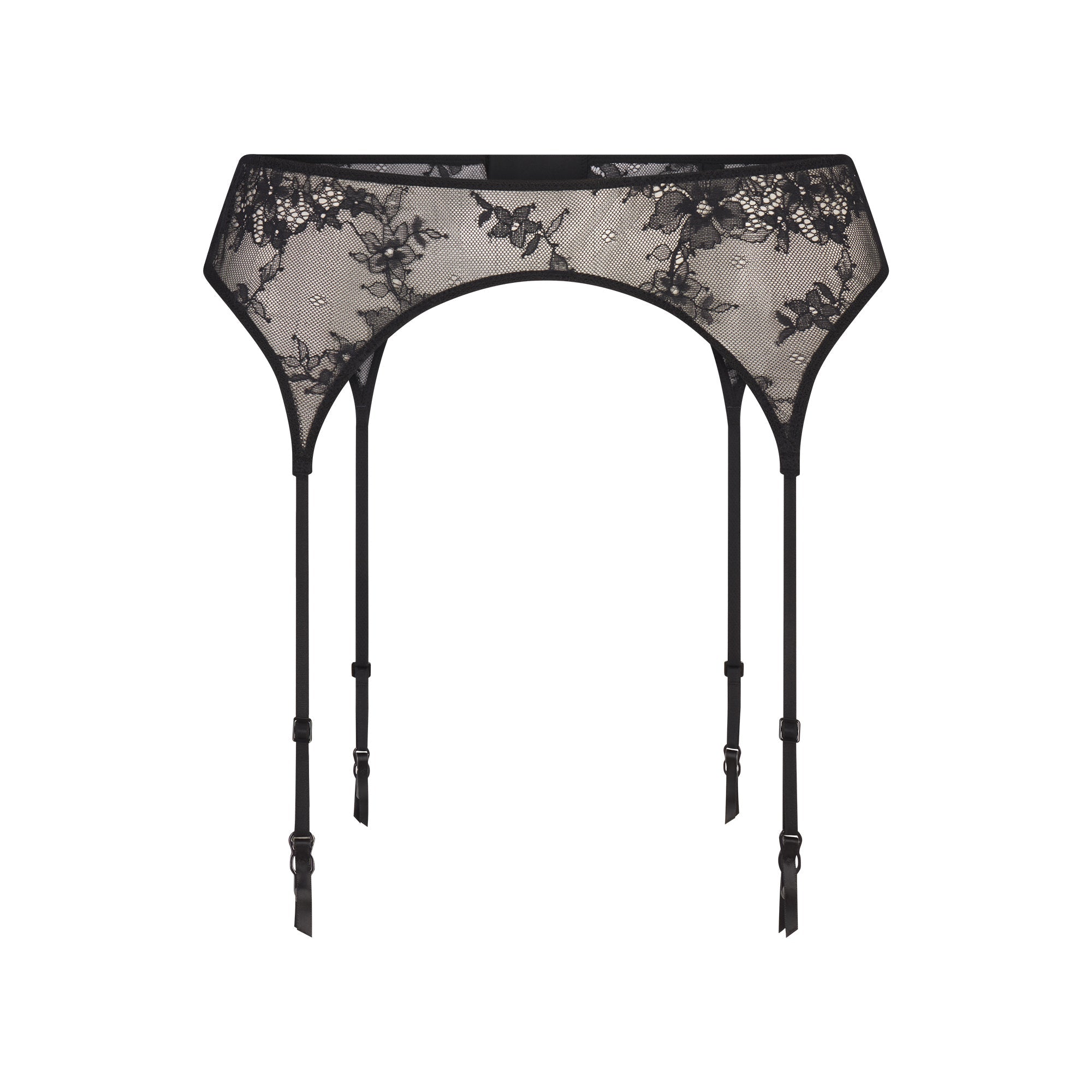 ULTRA FINE LACE GARTER BELT | ONYX FLAT ON A WHITE BACKGROUND | FLT