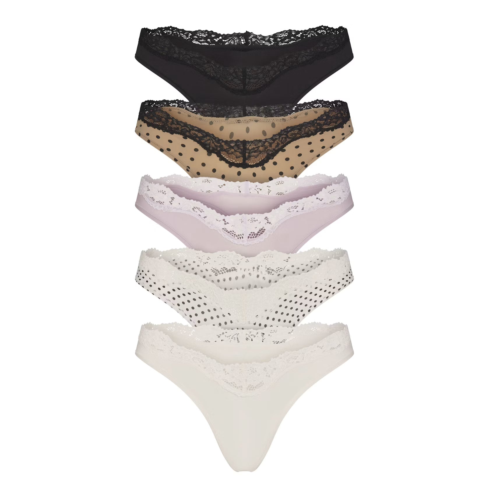 FITS EVERYBODY LACE DIPPED THONG 5-PACK | NEUTRAL DOT MULTI
