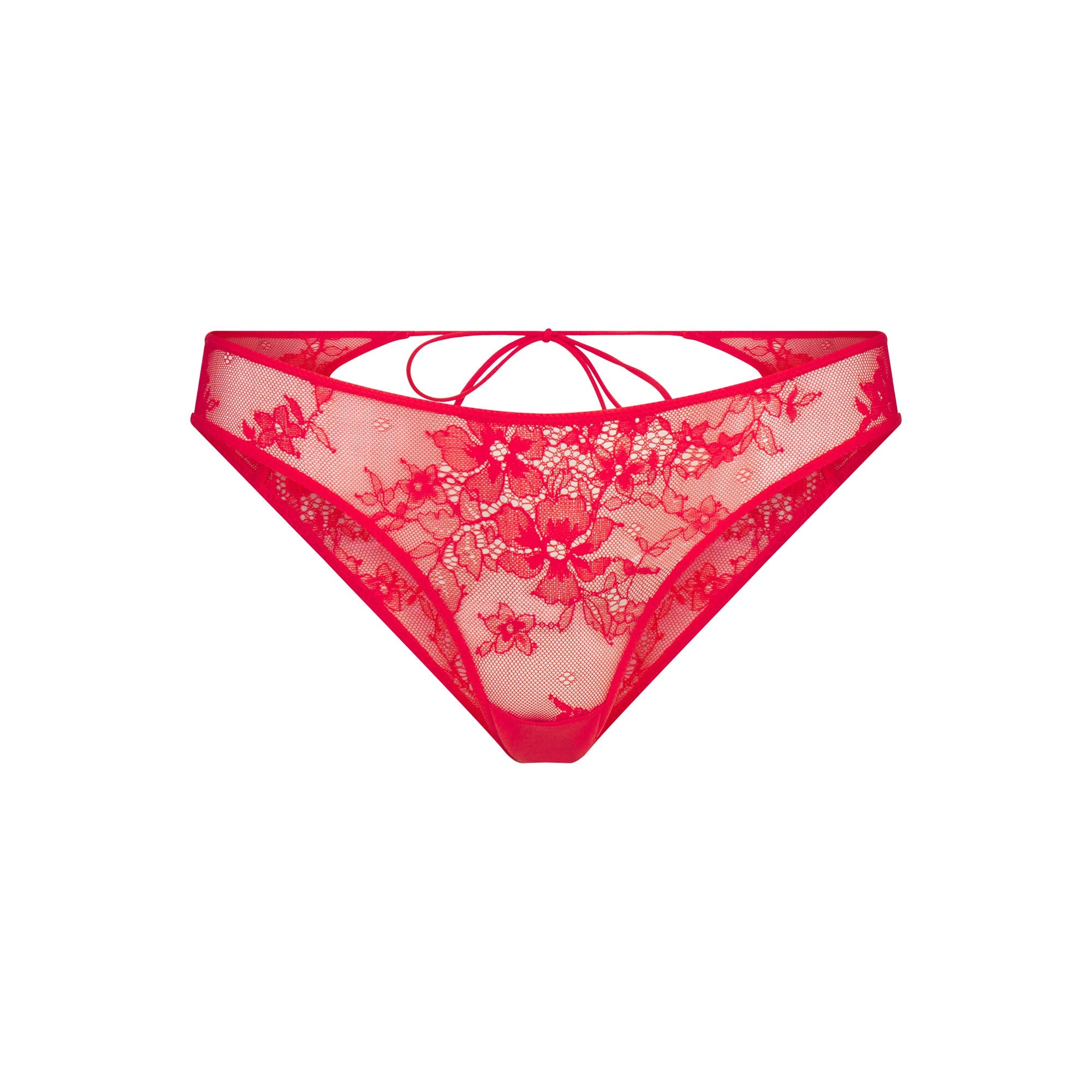 ULTRA FINE LACE PEEK-A-BOO BIKINI | RUBY FLAT ON A WHITE BACKGROUND | FLT