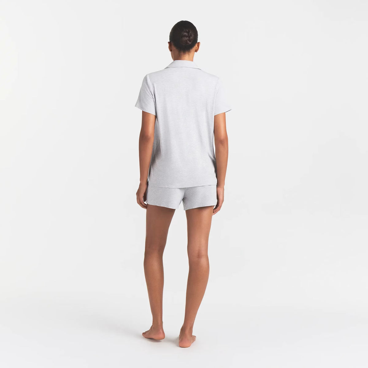 SKIMS SLEEP SHORT SLEEVE BUTTON UP SET | LIGHT HEATHER GREY