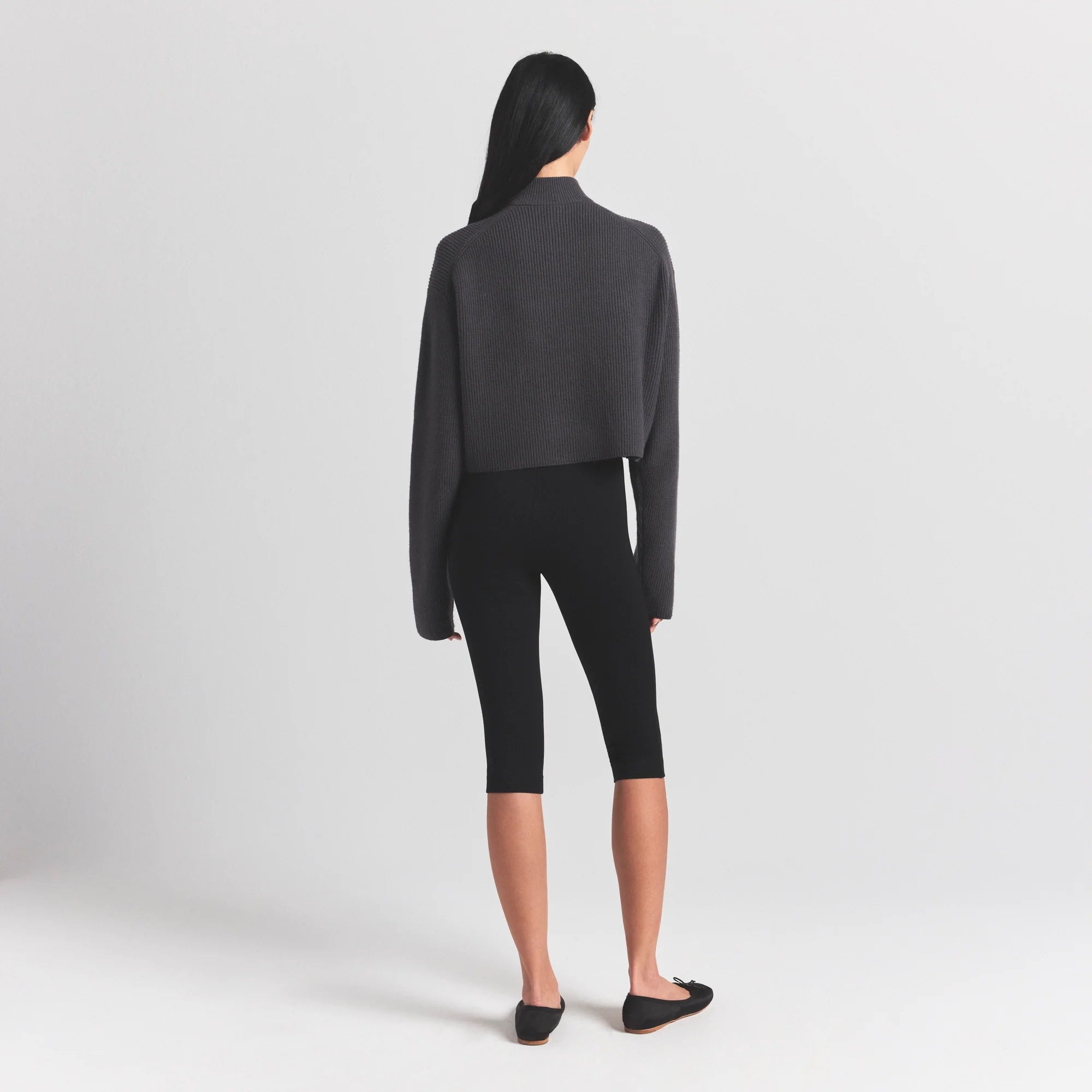 SWEATER KNITS MOCK NECK ZIP UP | ASH ON A MODEL SIDE VIEW @ | FOCUS: 0.0, 1.0, 0.9