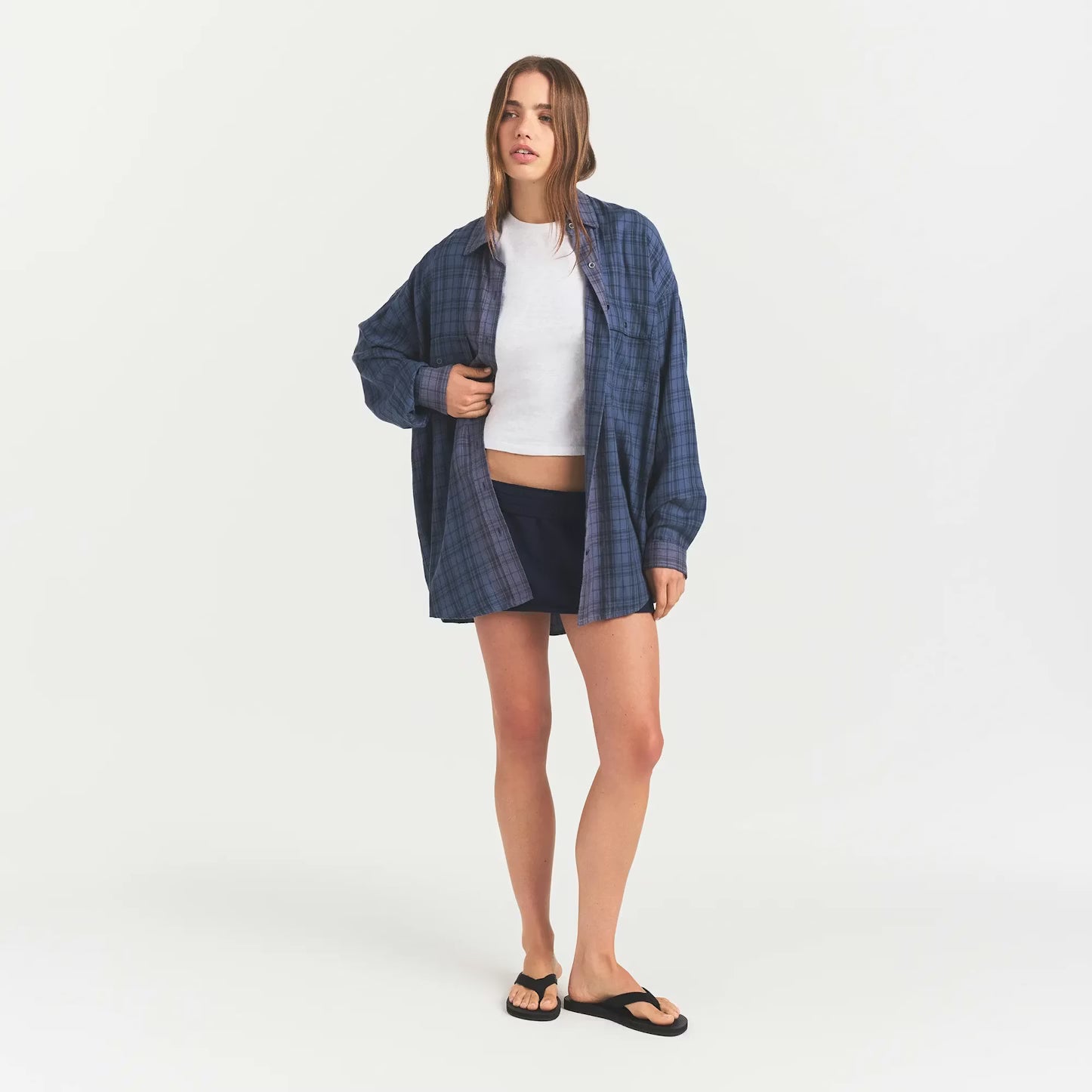 WASHED FLANNEL OVERSIZED BUTTON DOWN | GRAPHITE PLAID
