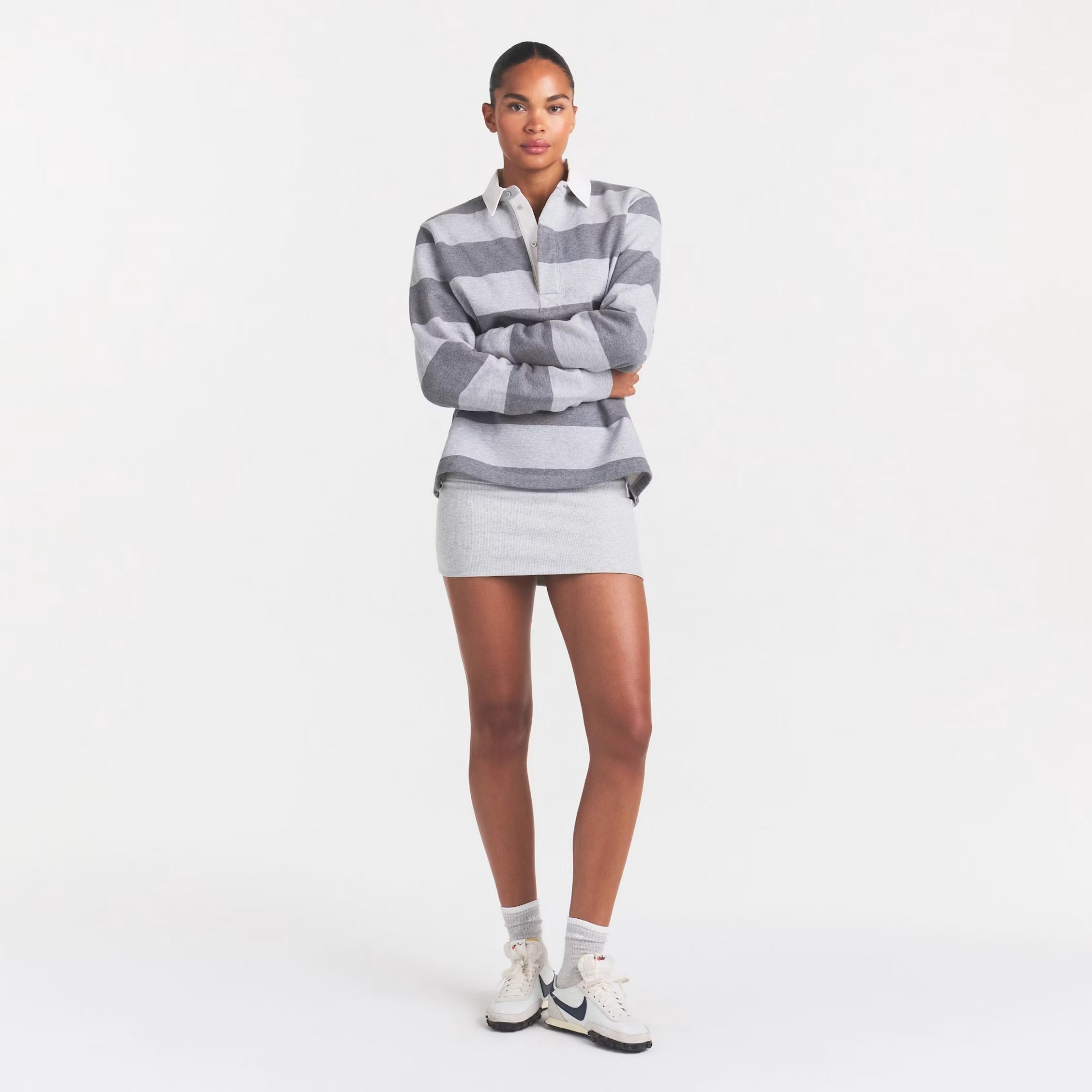 BOYFRIEND FLEECE OVERSIZED POLO | GREY HEATHER MULTI
