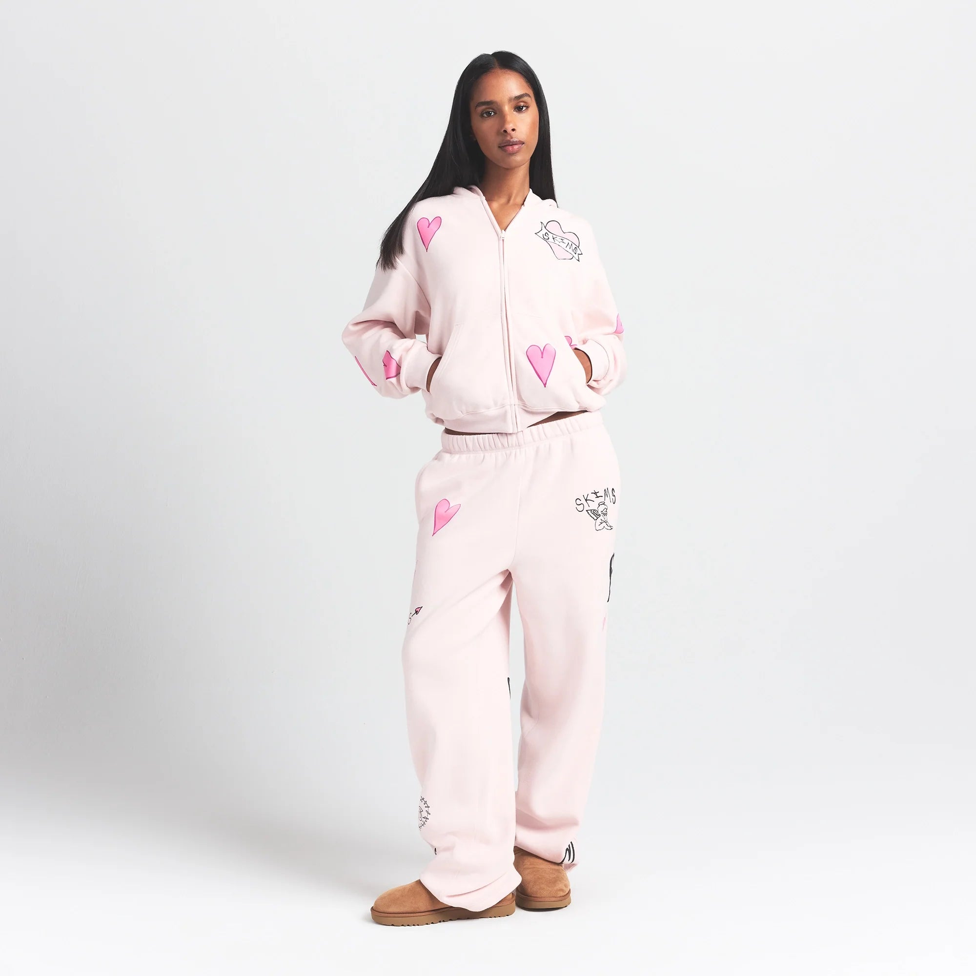 COTTON FLEECE CLASSIC ZIP UP HOODIE | BARELY PINK HEART