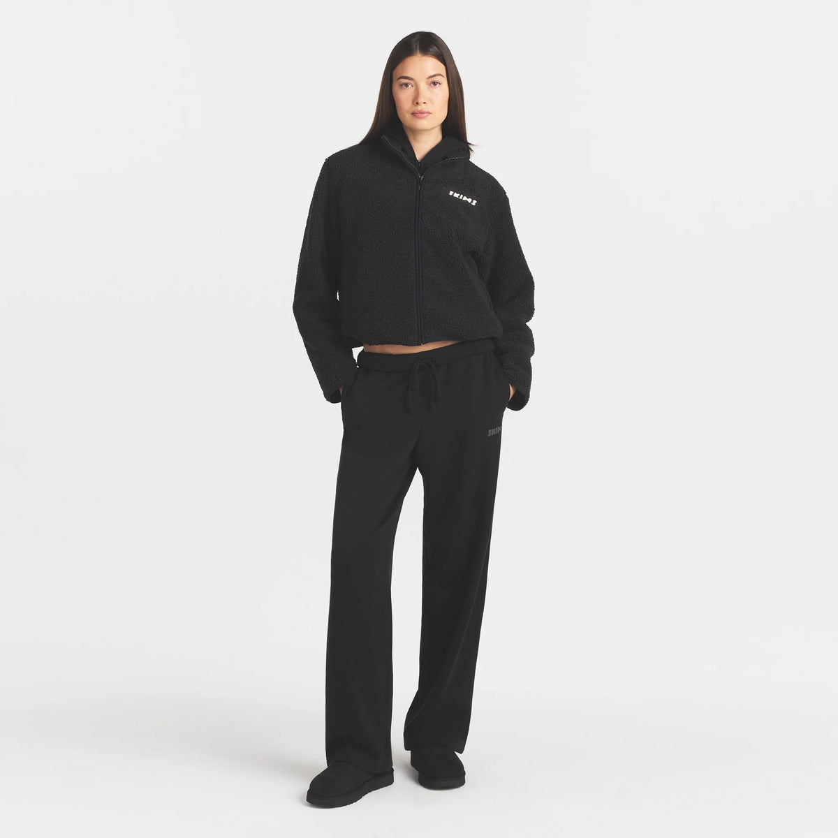 TEDDY BOXY ZIP UP JACKET | ONYX ON A MODEL FRONT VIEW @ | FOCUS: 0.0, 1.0, 0.9