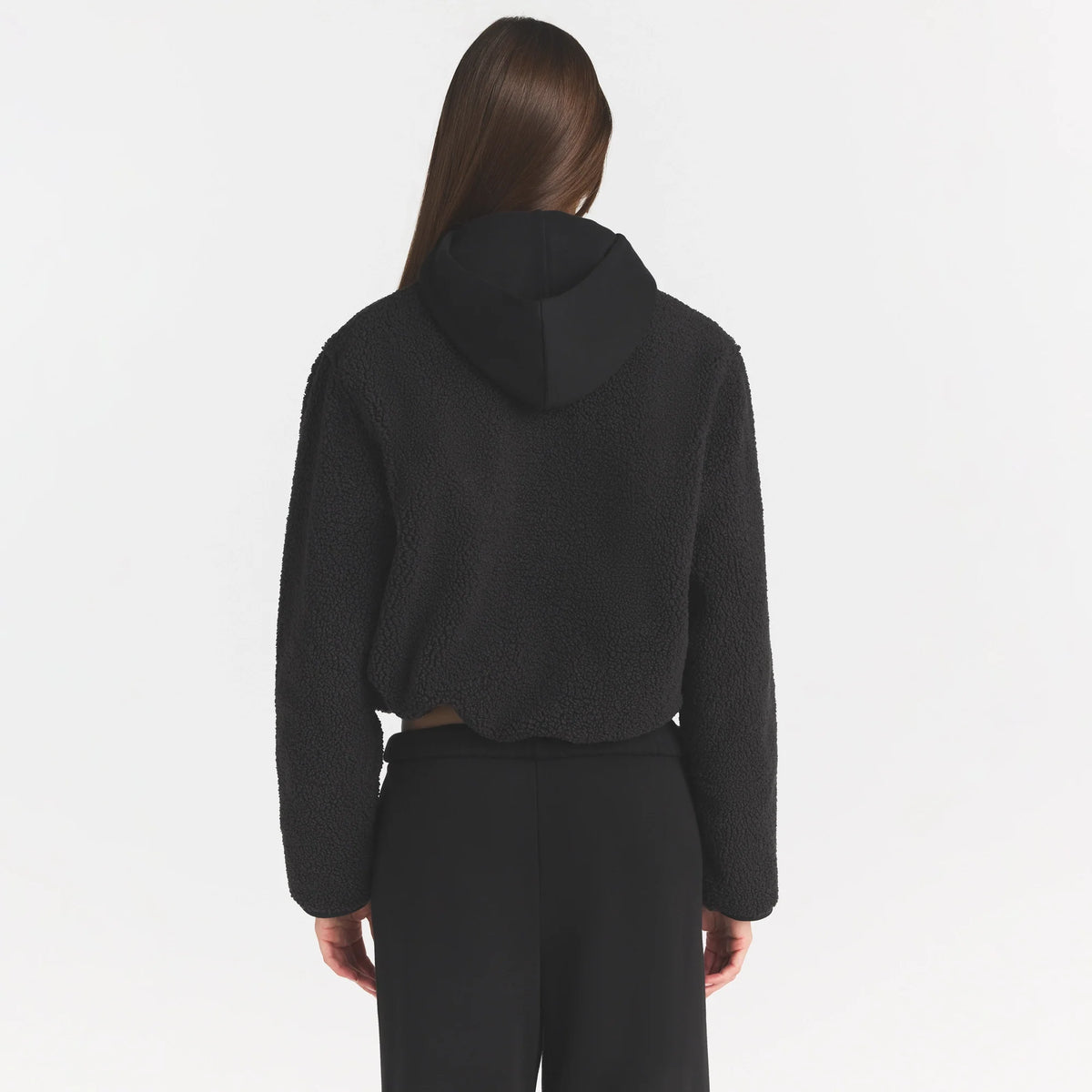 TEDDY BOXY ZIP UP JACKET | ONYX ON A MODEL SIDE VIEW @ | FOCUS: 0.0, 1.0, 0.9
