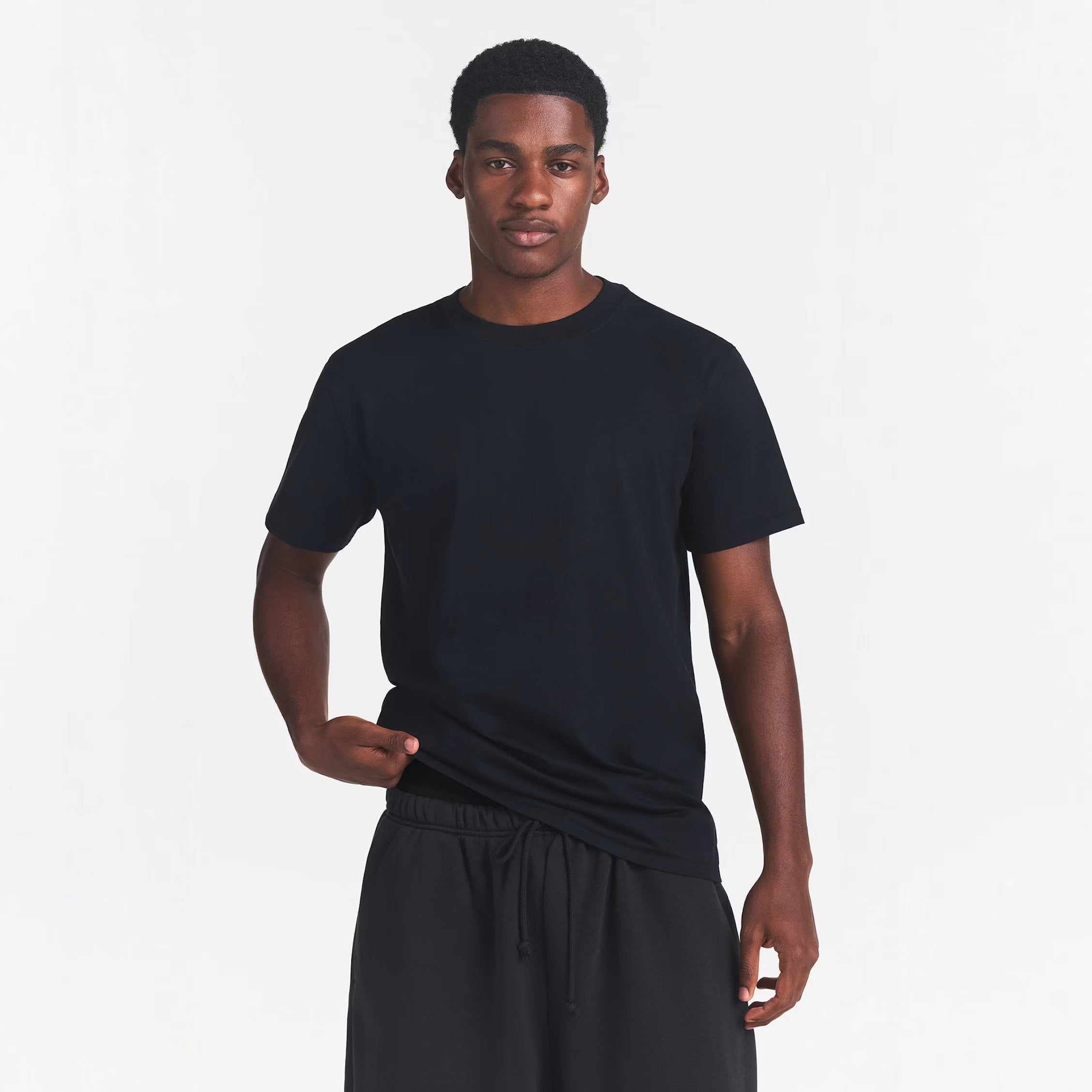 HEAVYWEIGHT COTTON MENS CROPPED CREW NECK | OBSIDIAN