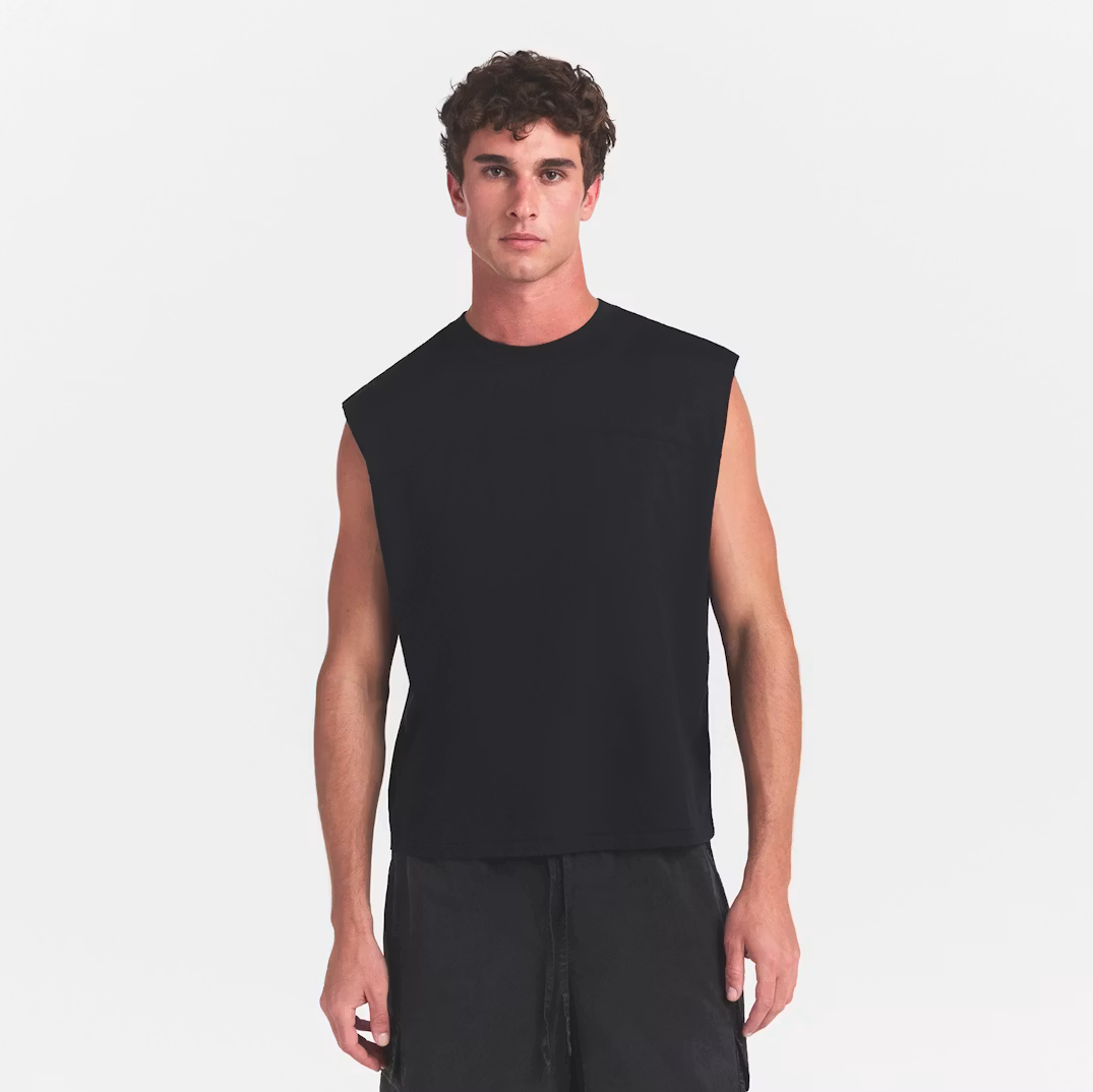 HEAVYWEIGHT COTTON MENS CROPPED MUSCLE TANK | OBSIDIAN
