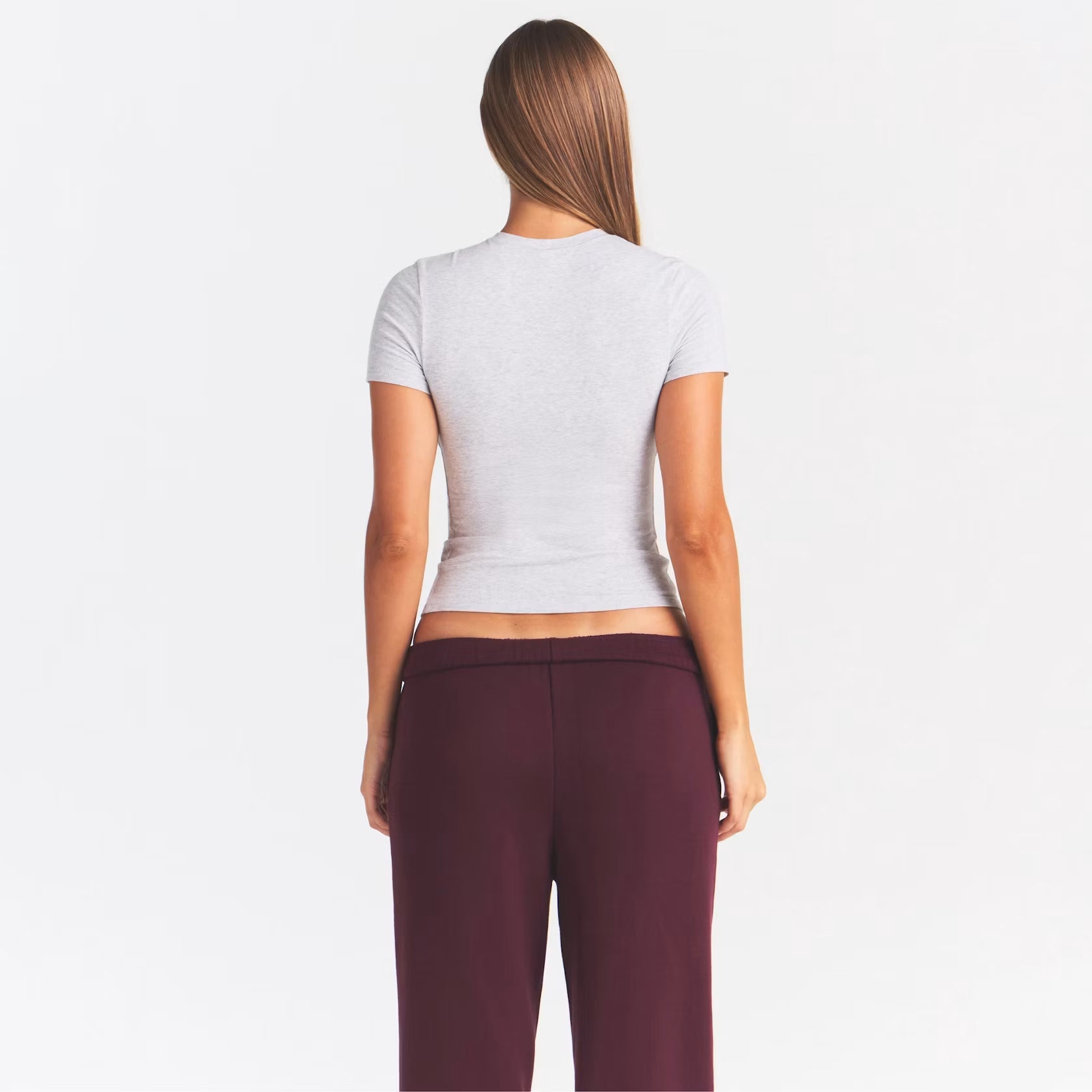 COTTON JERSEY LOGO T-SHIRT | LIGHT HEATHER GREY ARCHED SKIMS PLAID