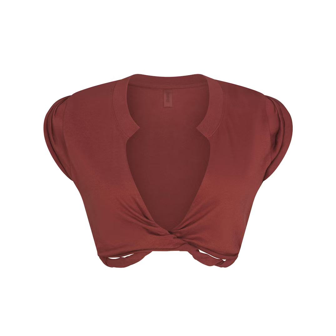 COTTON COVER-UPS PLUNGE TWIST TOP | HENNA