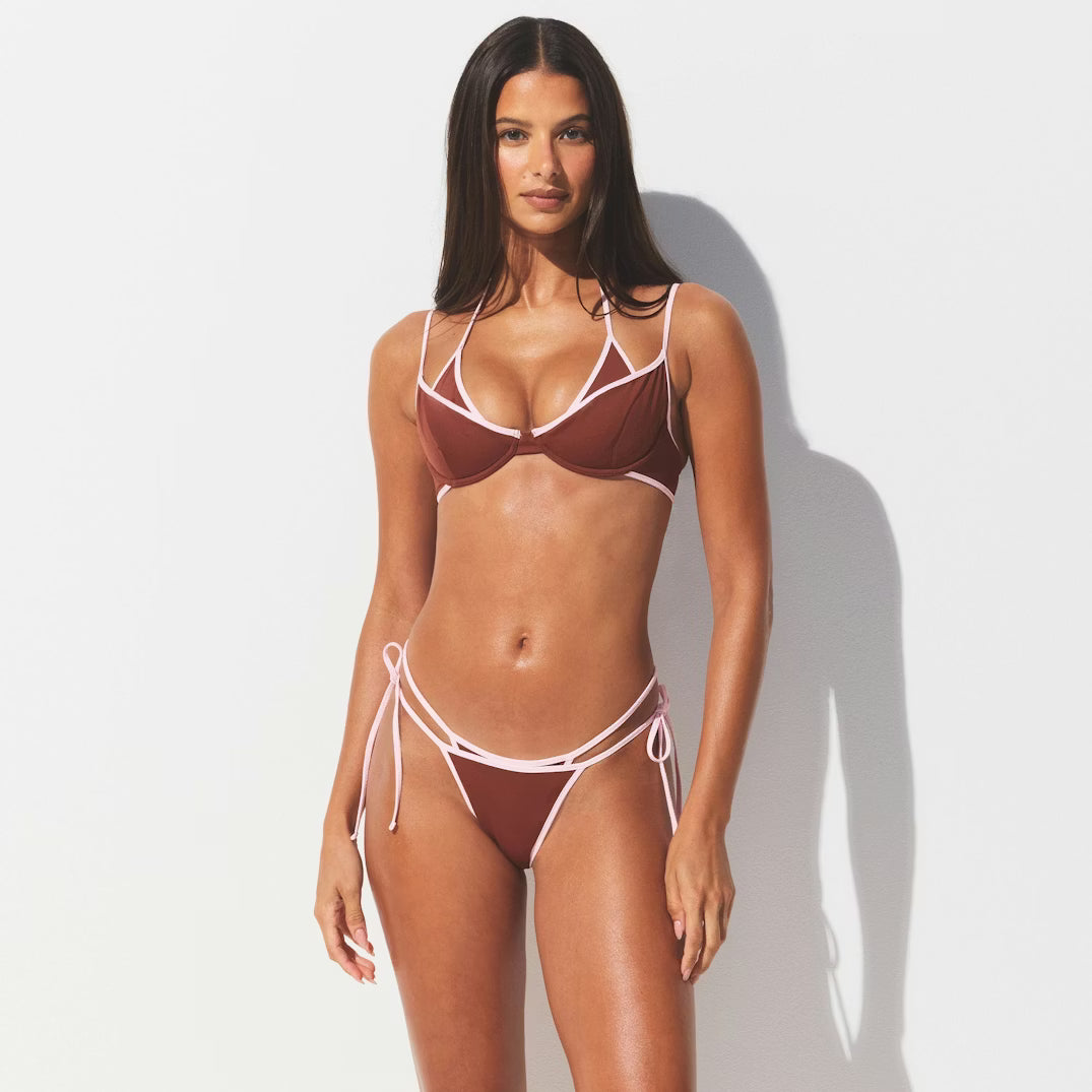 SIGNATURE SWIM LAYERED TIE BIKINI BOTTOM | HENNA CONTRAST
