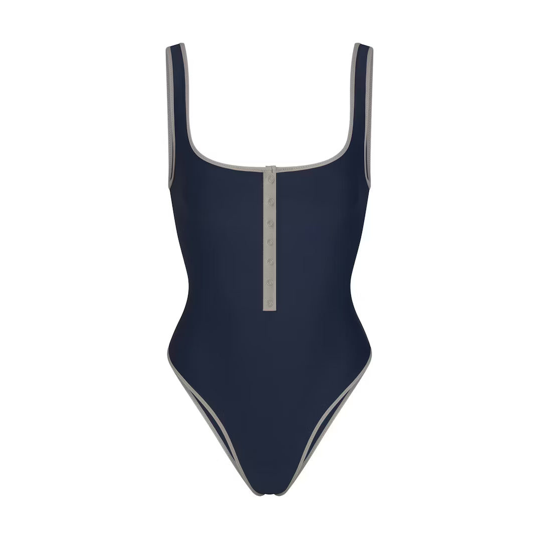SIGNATURE SWIM ZIP FRONT ONE PIECE | NAVY CONTRAST